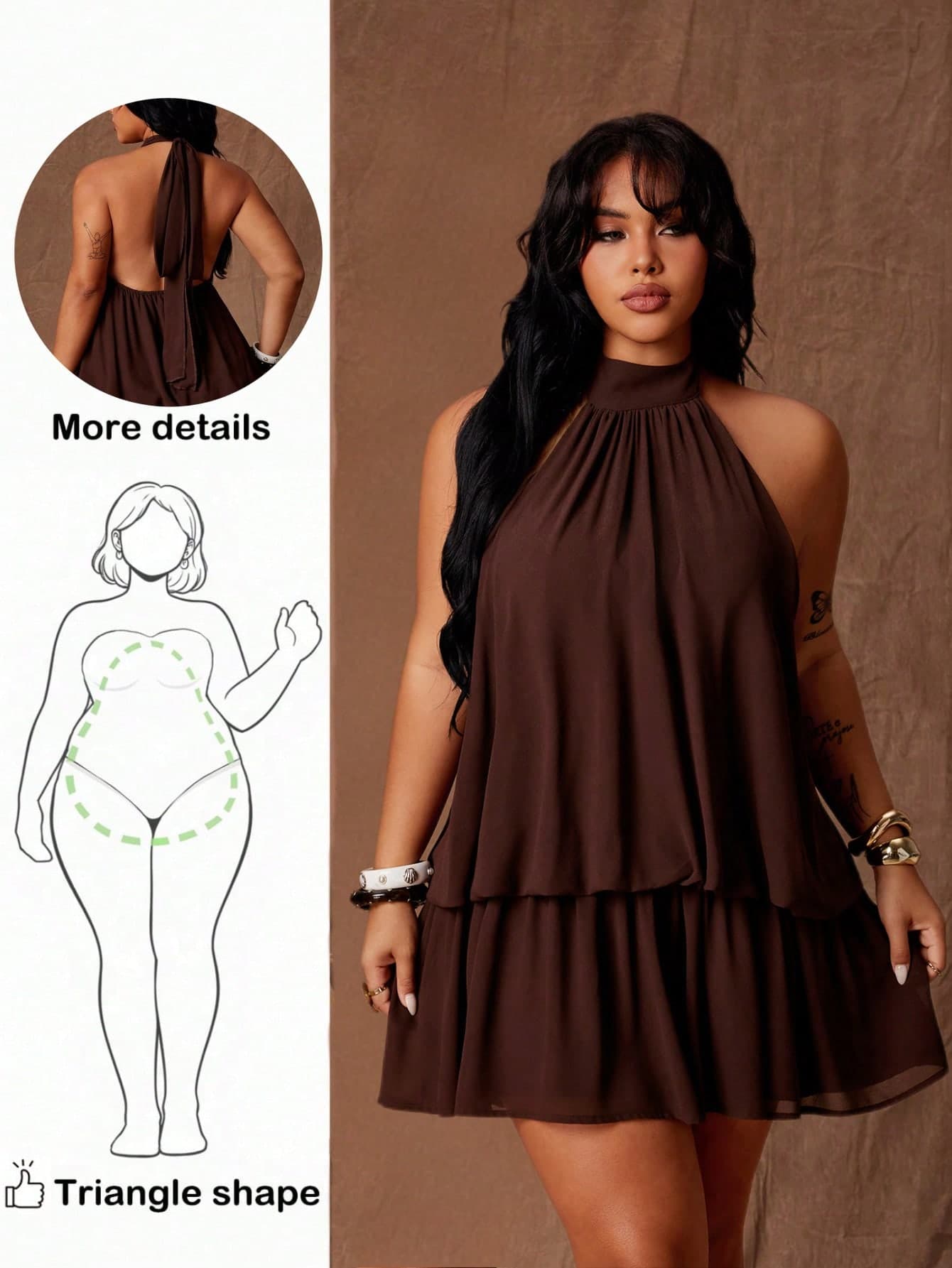 Rustia Women's Elegant Solid Brown Halter Backless Mini Dress, Elegant Dress For Women, New Year Dress, Elegant Party Dress