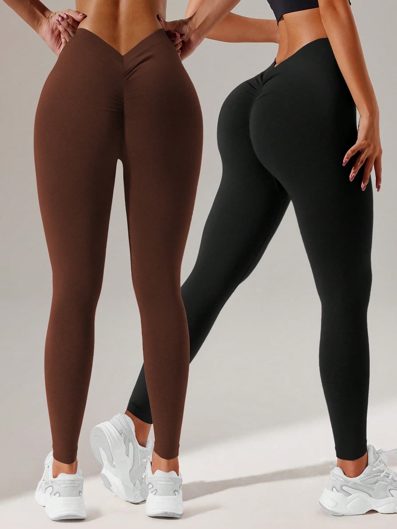 Velisys Velisys 2pcs V Back Scrunch Seamless Leggings For Women Soft High Waisted Lifting V-Back Booty Tights Workout Gym Yoga Pants