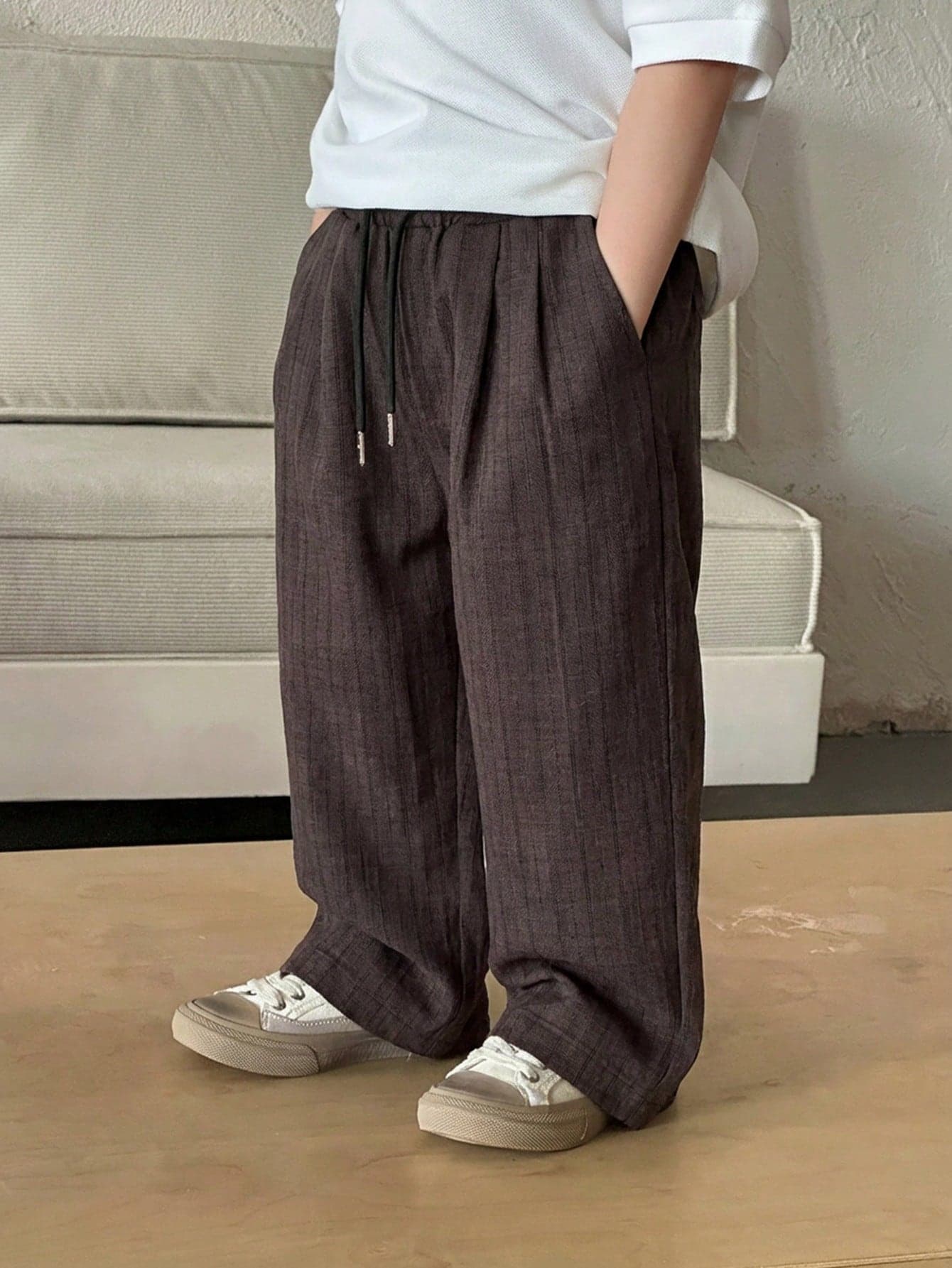 DAZY Young Boy's Drawstring Waist Solid Color Casual Versatile Daily Wear Pants