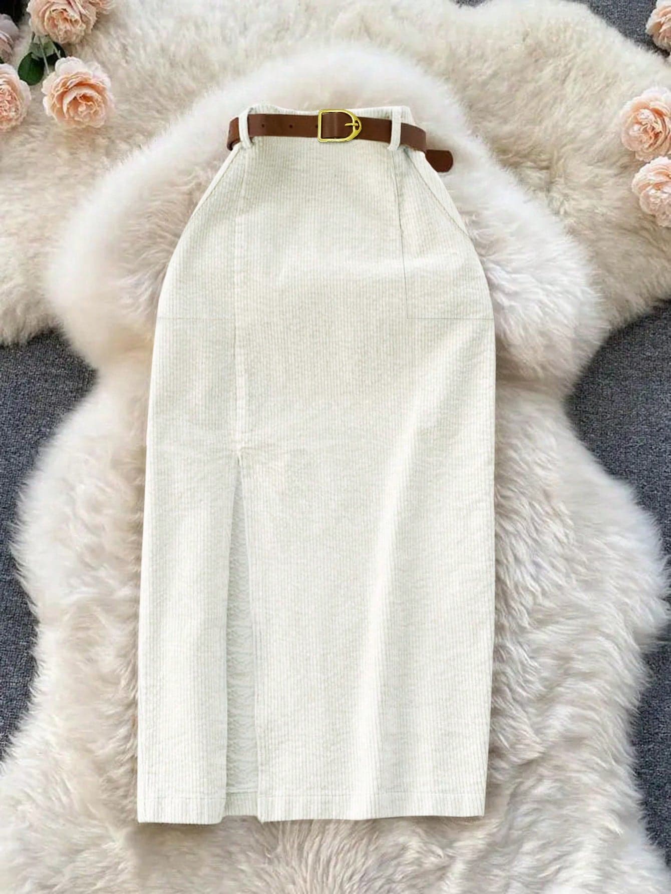 Franclia Women's Solid Color Split Design Casual Versatile Date Night Skirt White Pencil Skirt