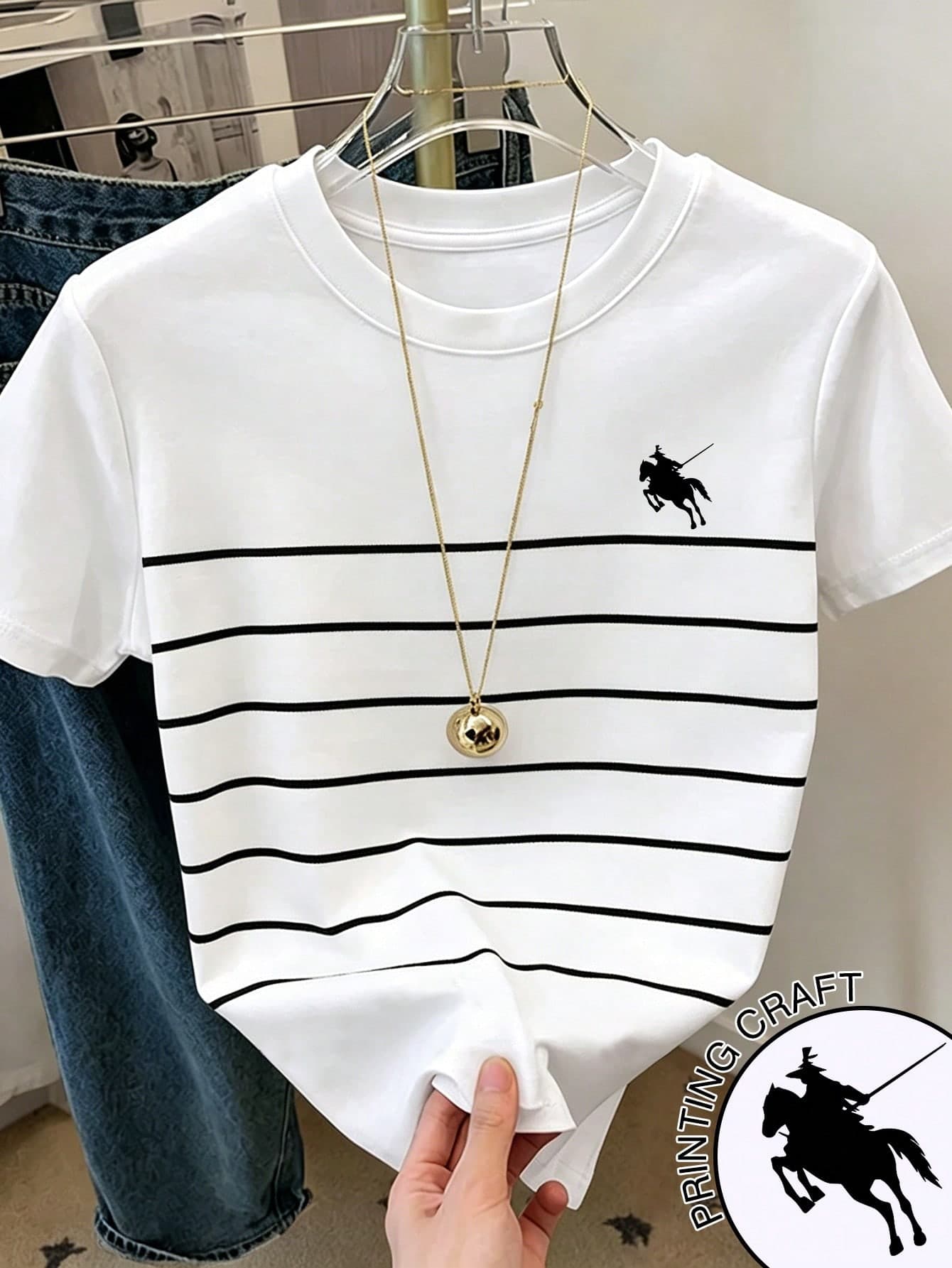 Franclia Women's Round Neck Knight Print Casual Versatile Daily Wear Short Sleeve T-Shirt