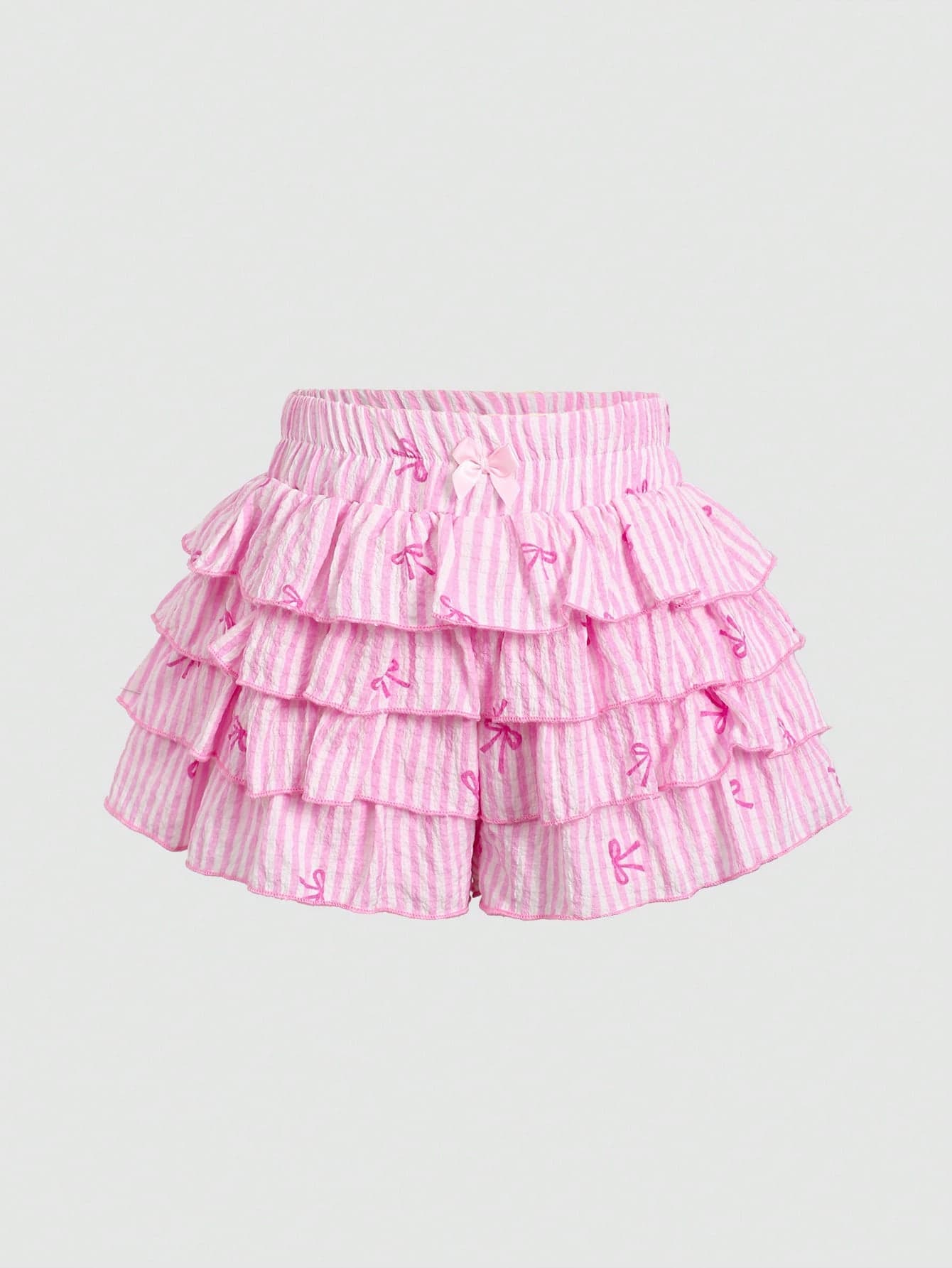 Maija Kids Maija Kids Young Girl Woven Pink And White Bow Decor Casual Cute Shorts Beach Vacation Summer