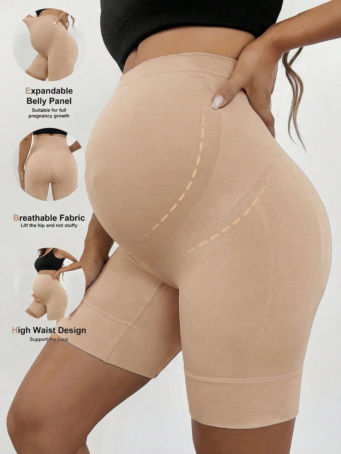 SHEIN Maternity Shapewear Shorts,Grey,Sommar,Casual,Going Home From Hospital,High Waist Pregnancy Belly Support Underwear,Seamless Breathable Yoga Pants