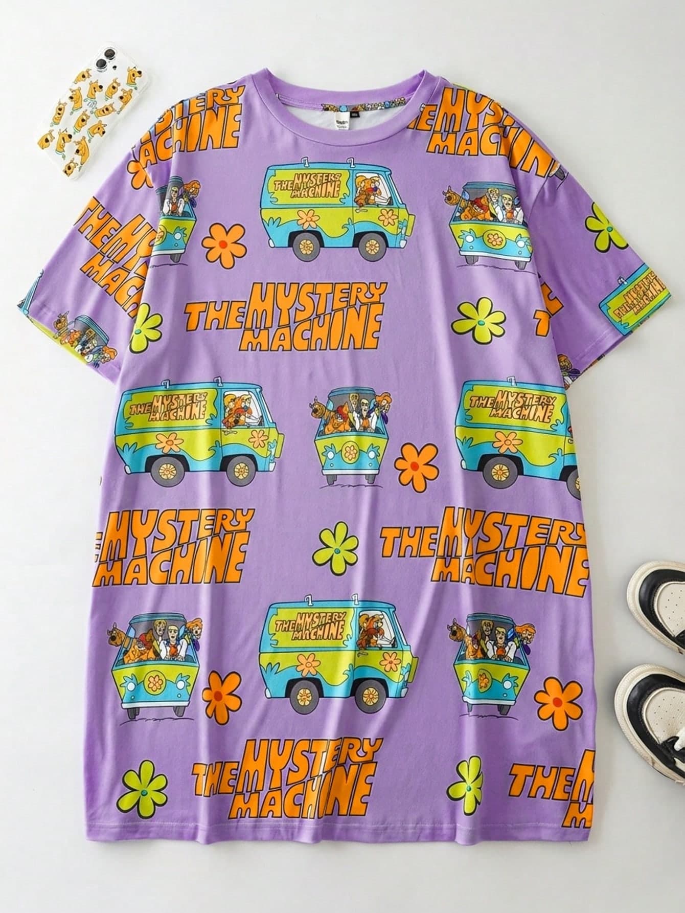 SCOOBY-DOO X SHEIN Plus Size Women Letter Print Short Sleeve Casual Nightgown - DOO