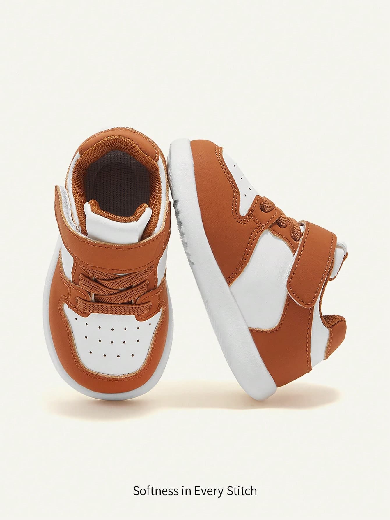 Cozy Pixies Four Seasons Fashion Baby Sneakers Comfortable, Non-Slip, Wear-Resistant And Lightweight Foreign Style Brown And White Splicing Casual Versatile Children's Fun Cute Baby Toddler Shoes
