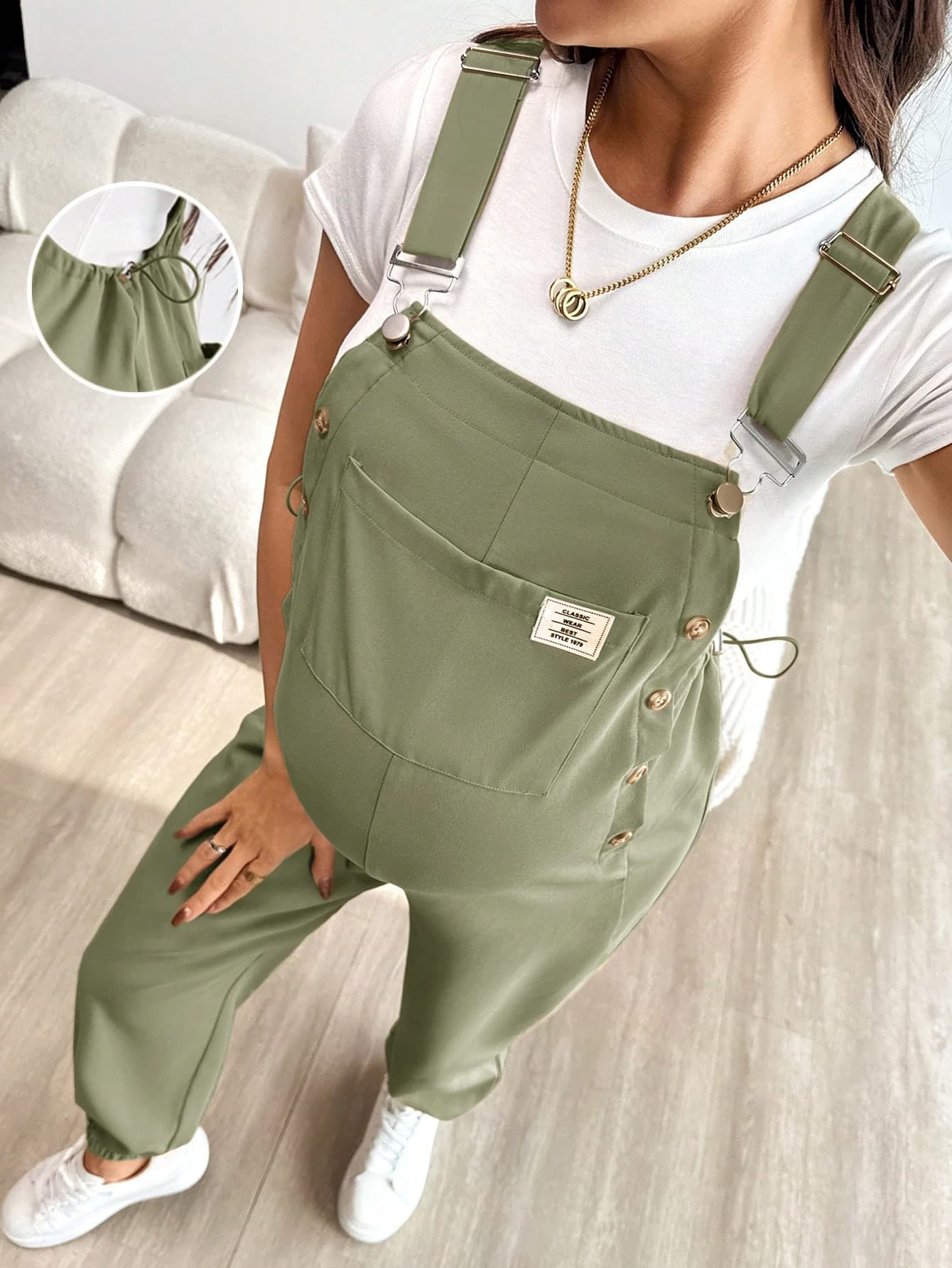 SHEIN Pregnant Women's Casual Fashion Street Chic Daily Commute Letter Print Jumpsuit, Spring/Summer/Autumn