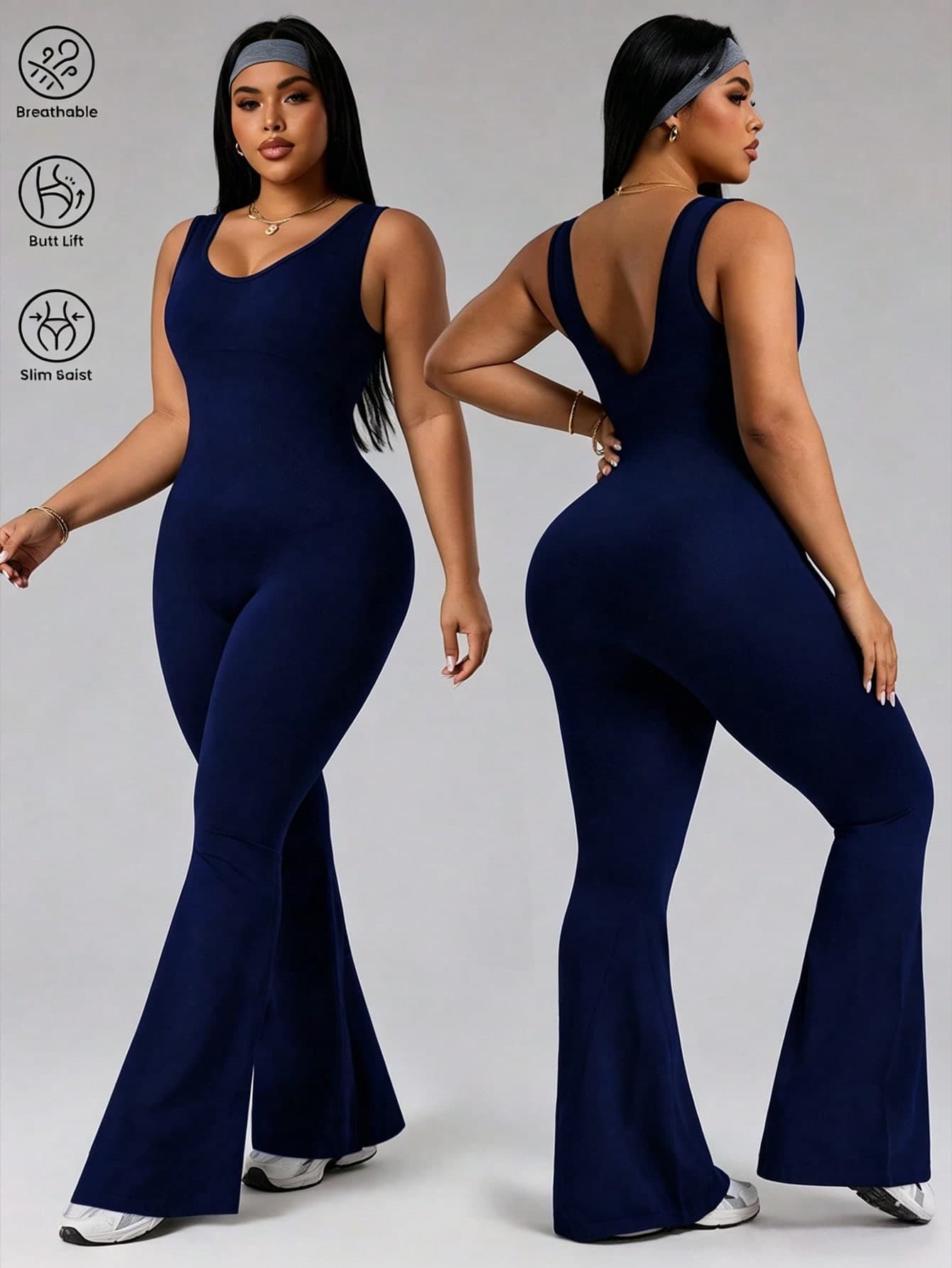 Rhythm Era Plus Size Women Solid Color Flared Sleeveless Jumpsuit