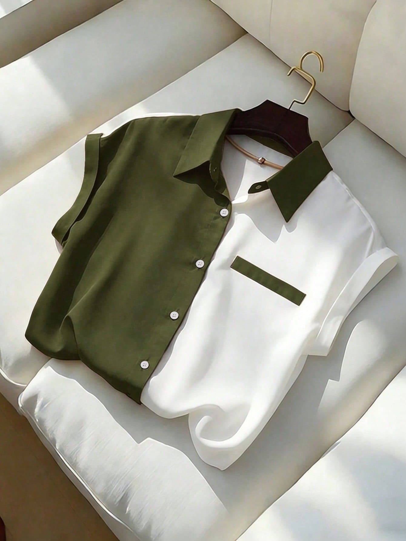 GlowEve Women's Elegant Color Block Short Sleeve Blouse, Summer