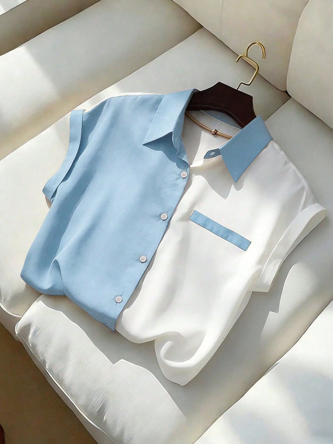 GlowEve Women's Elegant Color Block Short Sleeve Blouse, Summer