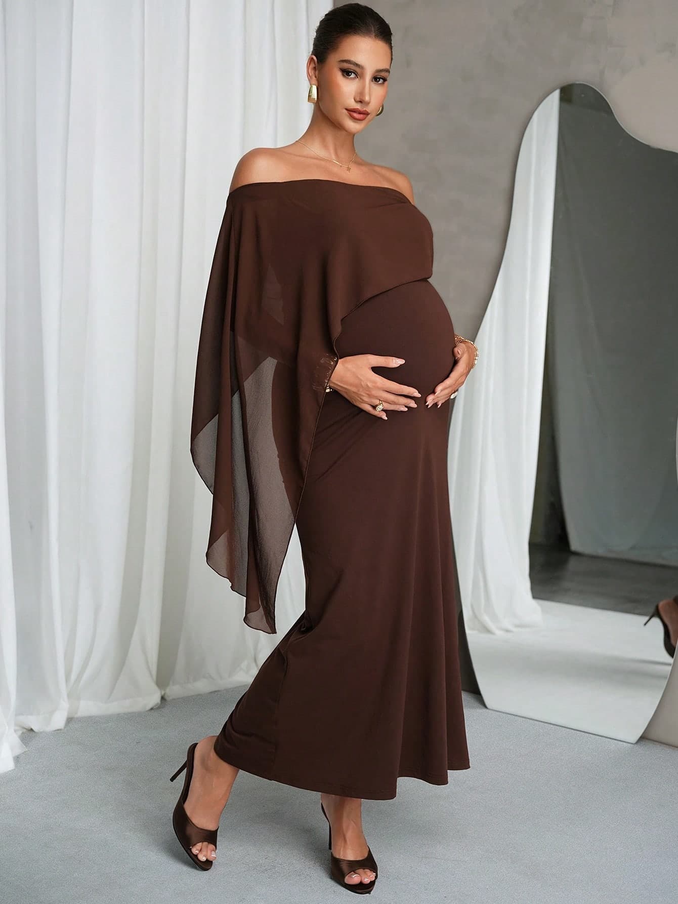 MaterniChic Elegant Off-Shoulder Solid Color Maternity Dress For Summer Summer Dresses Elegant Dresses For Party Prom Dress  Formal Dress