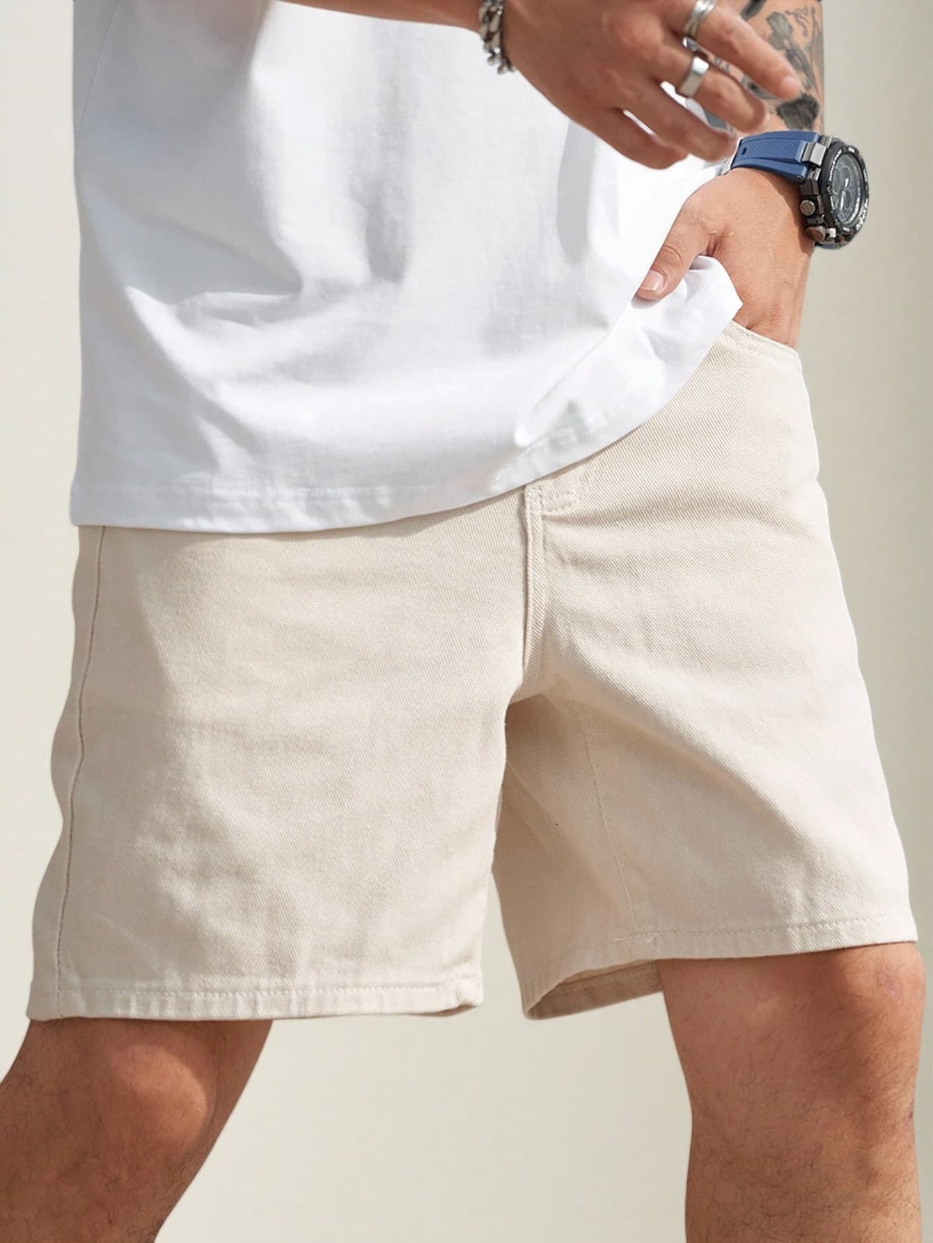 RONVEXI Men's Summer Casual Solid Color Denim Shorts Jorts