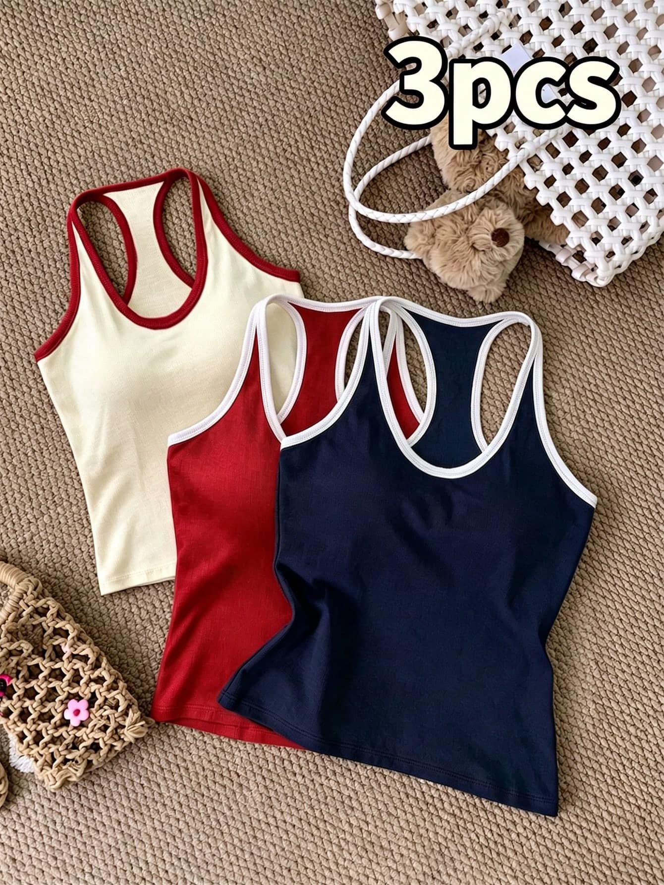 Franclia 3pcs Women's Casual Contrast Trim Sports Camisole