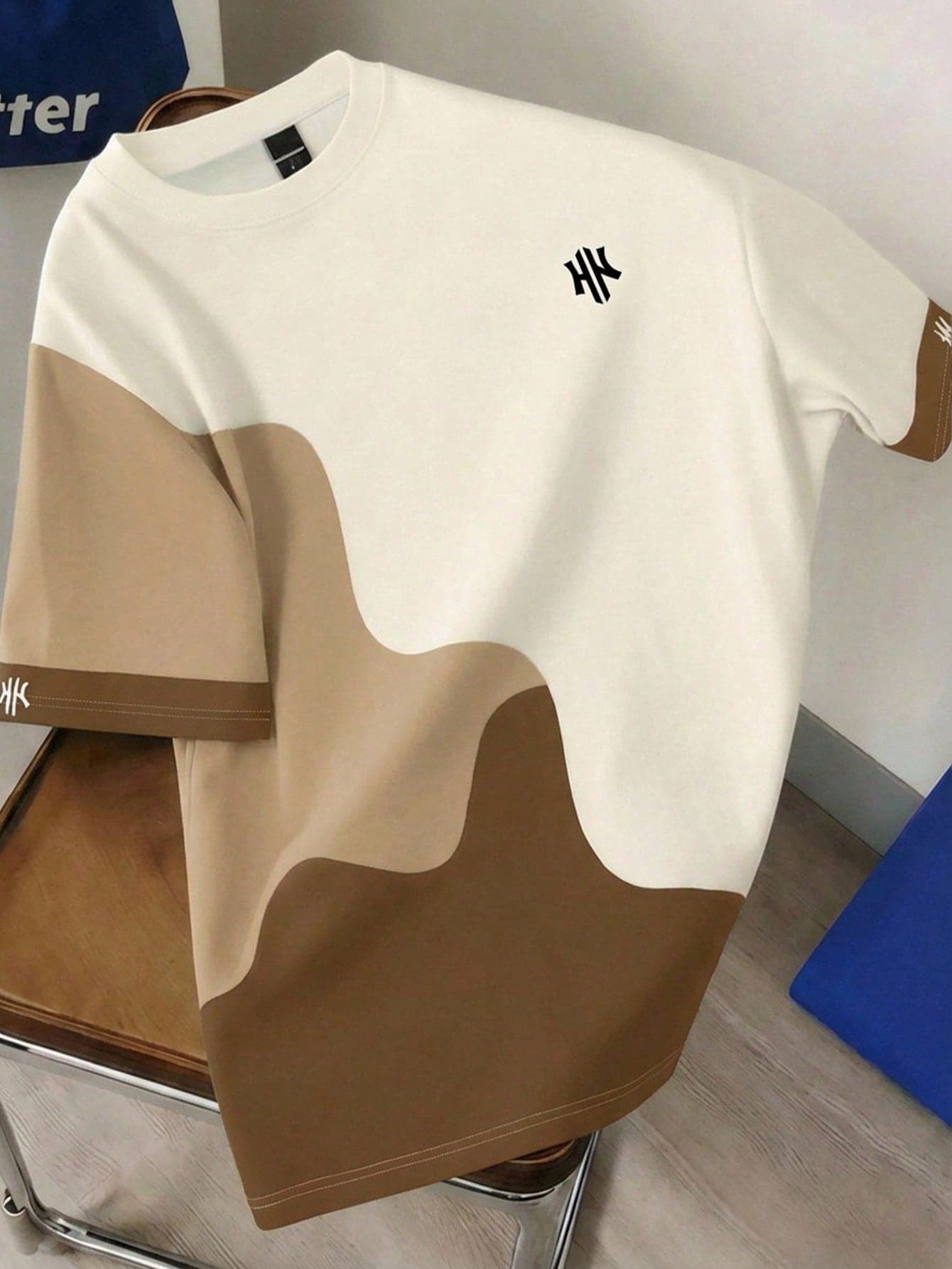 Manfinity Joysei Men's Casual Letter Print Contrast Color Loose Fit Drop Shoulder T-Shirt, Suitable For Summer Holiday & Daily Commute