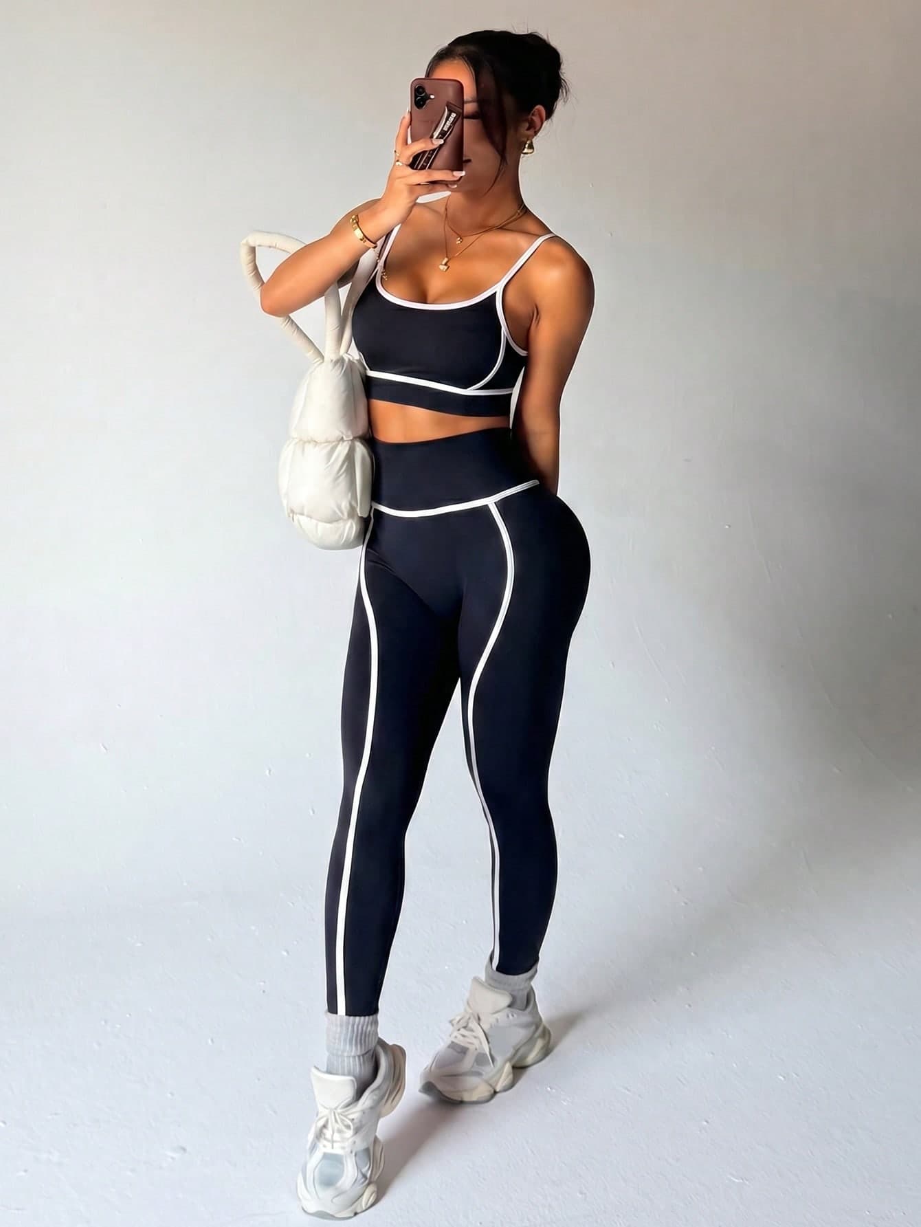 Slayform Slayform Women's Seamless Yoga Activewear Sporty Set Gym Black And White Summer