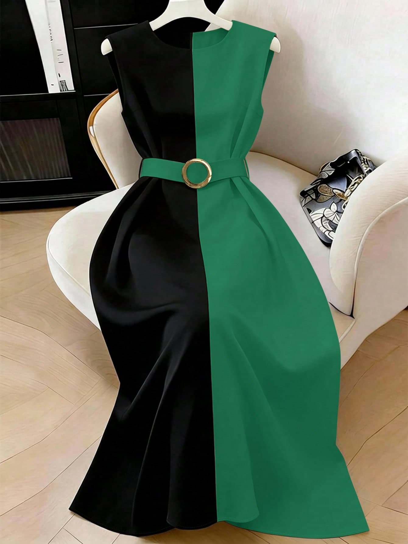 GlowEve CURVE Plus Size Elegant Colorblock Sleeveless Dress For Women