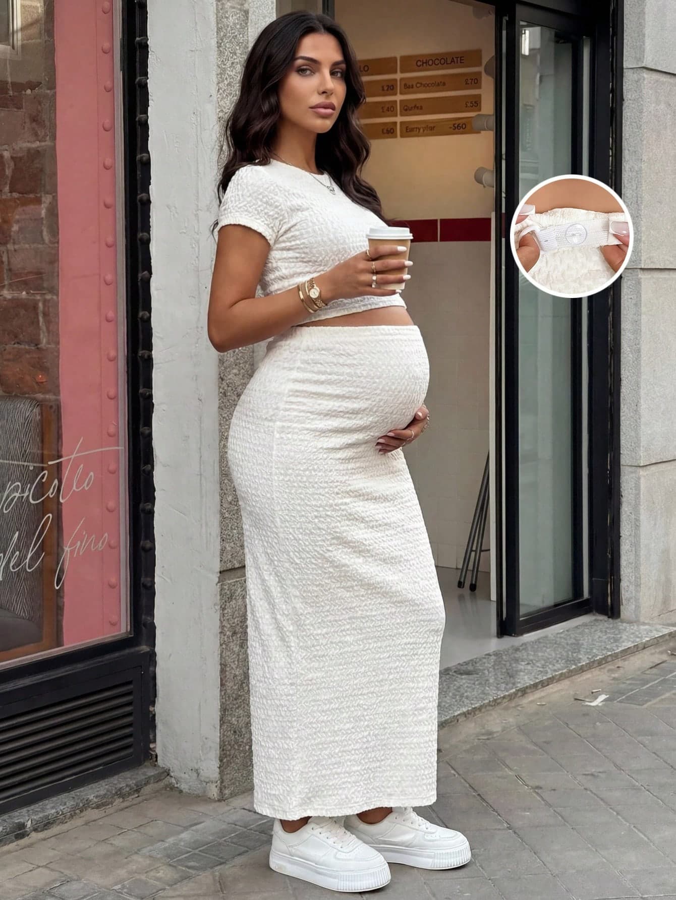 SHEIN Maternity Solid Color Minimalist Daily Short Sleeve Top And Skirt 2 Pieces Set