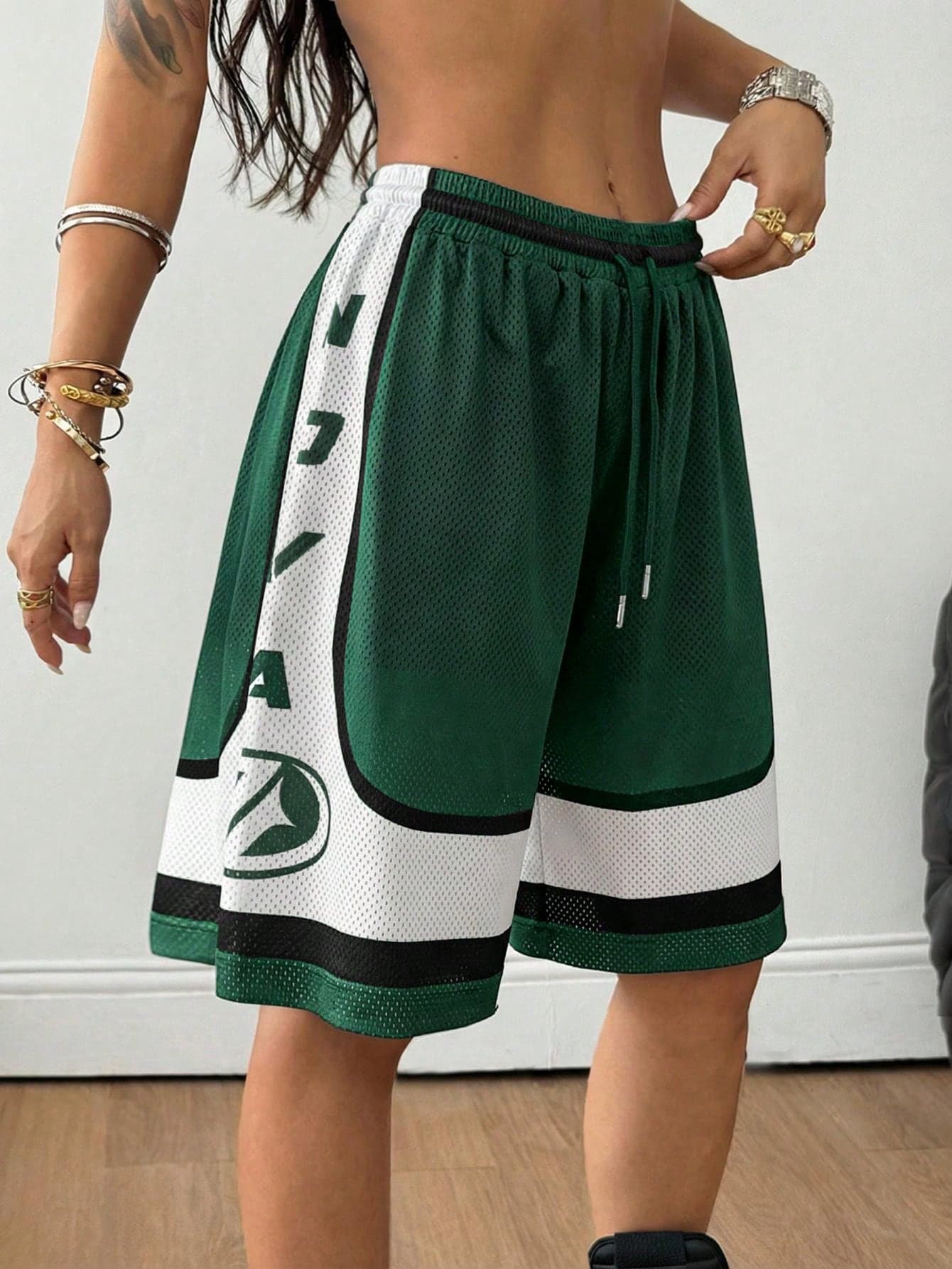 Coolane Women's Men's Summer Streetwear Sporty Game Day Gym Sport Rave Festival Outfits Graphics Breathable Mesh Track Shorts Green