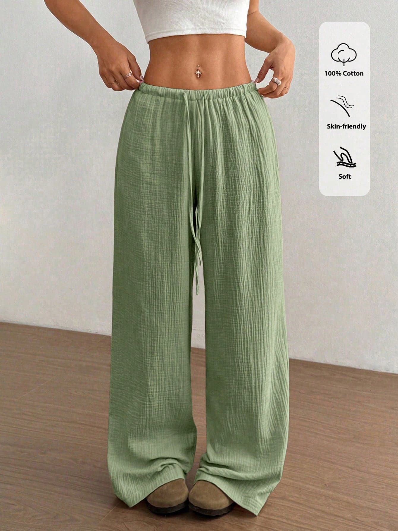 Flirla Women's Ultra Low Waist Casual Cotton Straight Leg Pants Fall Cloth For Women