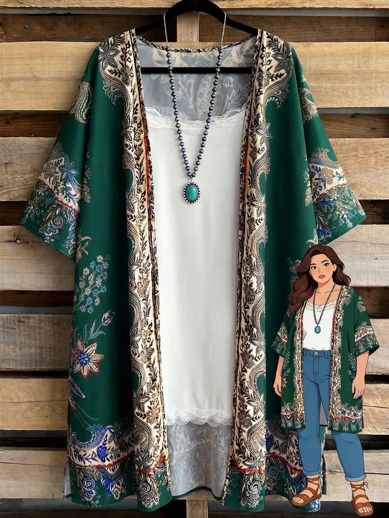 EMERY ROSE Plus Size Women Fashion Casual Printed Coat , Summer For Festival Beach Vacation Holiday Country Concert Zoo Spring