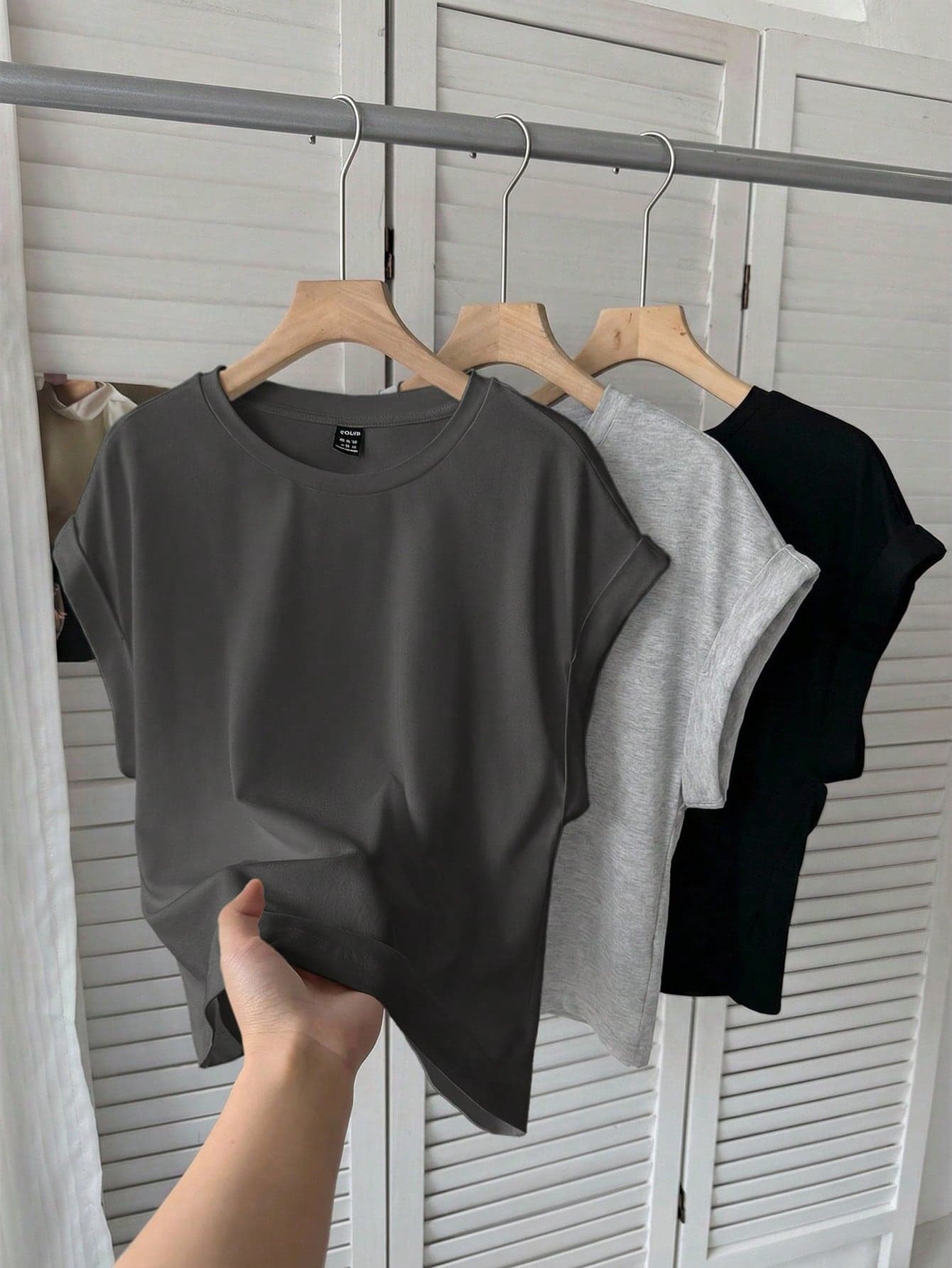SHEIN LUNE 3pcs/Set Women's Casual Light Grey Black Basic Short Sleeve T-Shirt Summer Cute Crop Tops Everyday Streetwear Plain Yoga Cropped Tops Festival Home