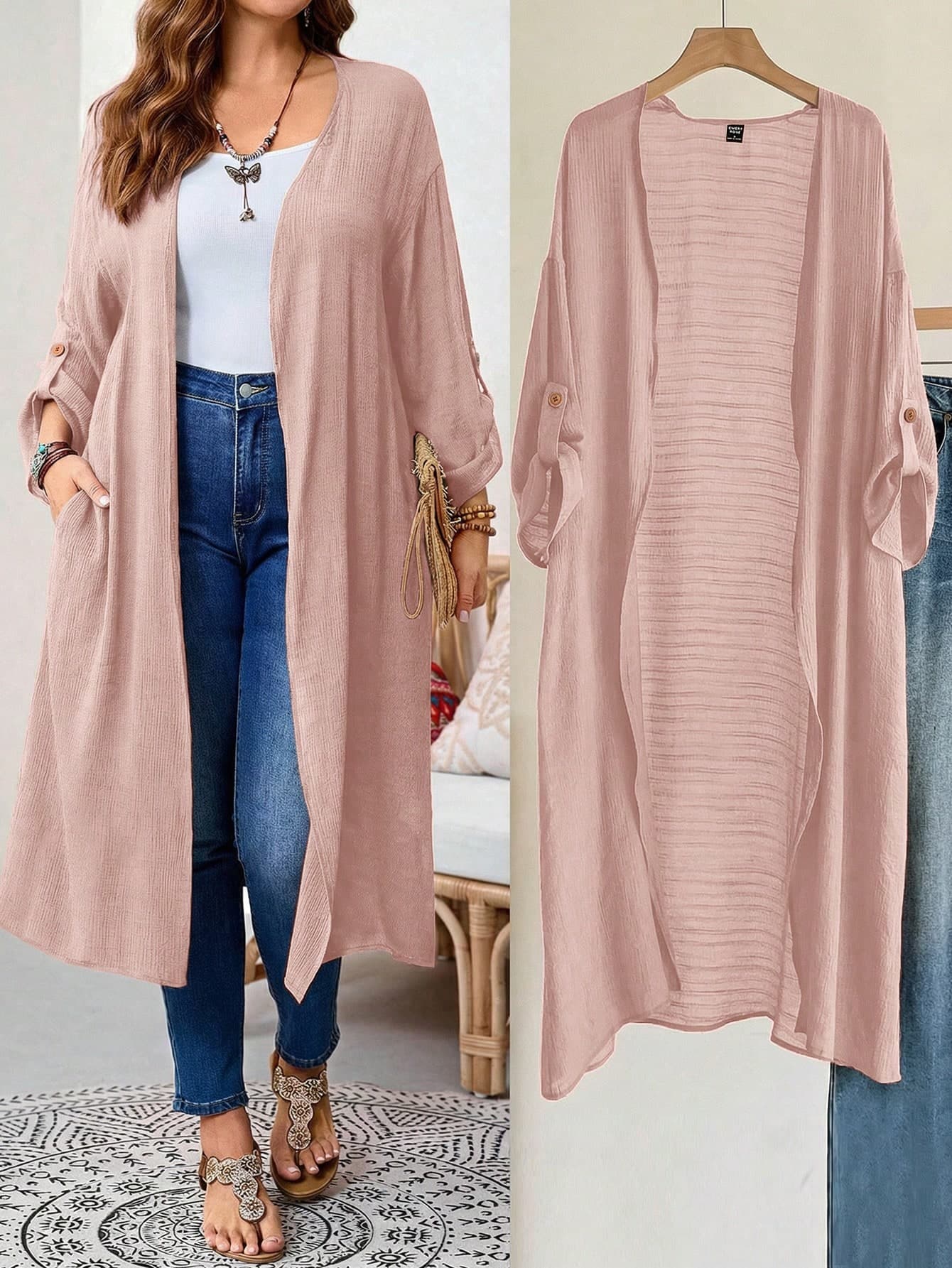 EMERY ROSE Plus Size Women Solid Color Casual Versatile Daily Wear Jacket Fall