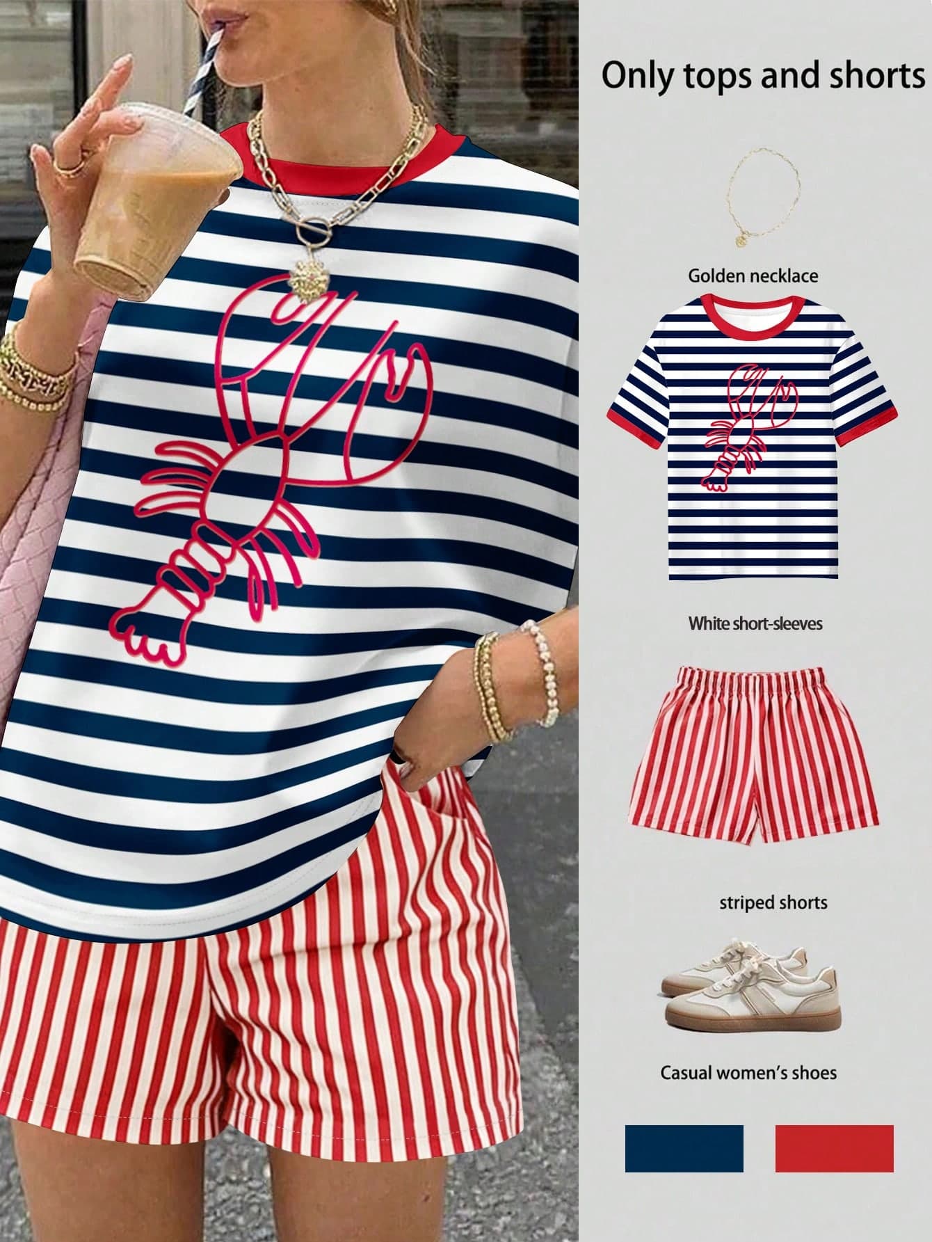 Jouncy 2pcs Women Summer Casual Basic White Print T-Shirt Shorts Set Independence Day Golf