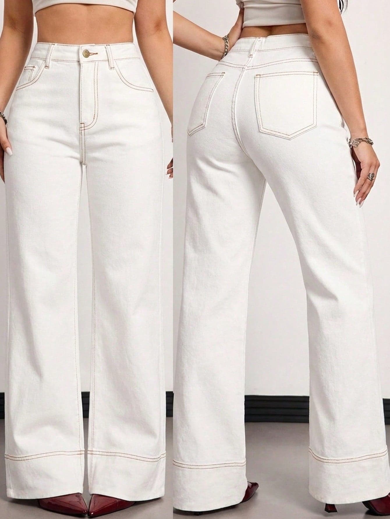 SHEIN Tall Women's High Waist Pocketed Wide Leg Loose Casual Versatile Jeans Summer And Spring Valentine's Day Wedding Elegant Denim Jeans, Tall Women