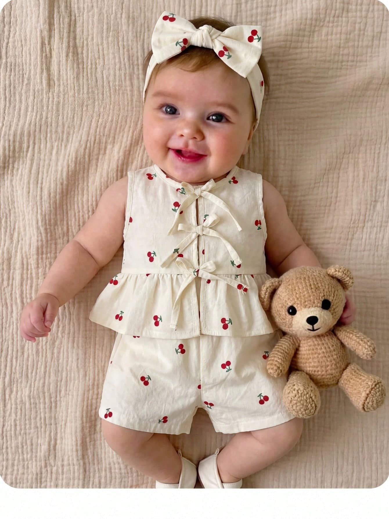 Newborn Baby Girl Summer Clothes,Cute Vacation Pink & White Striped Bow Decor Tank Top & Shorts Set,Red And White Flower Print 2pcs Baby Outfits Set