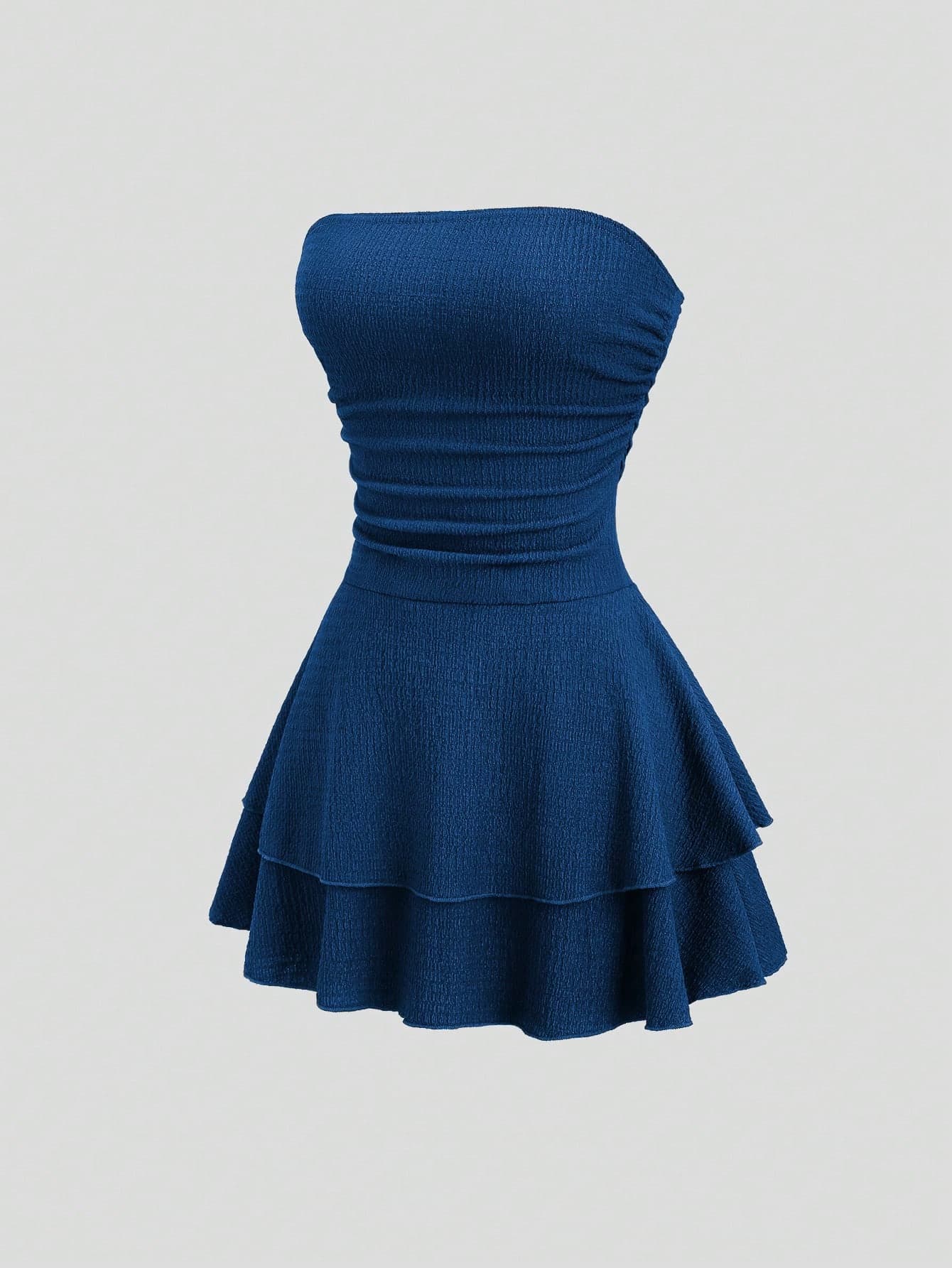 Sweetra Women's New Minimalist Solid Color Strapless Knit Mini Dress, Multi-Layer Cake Dress