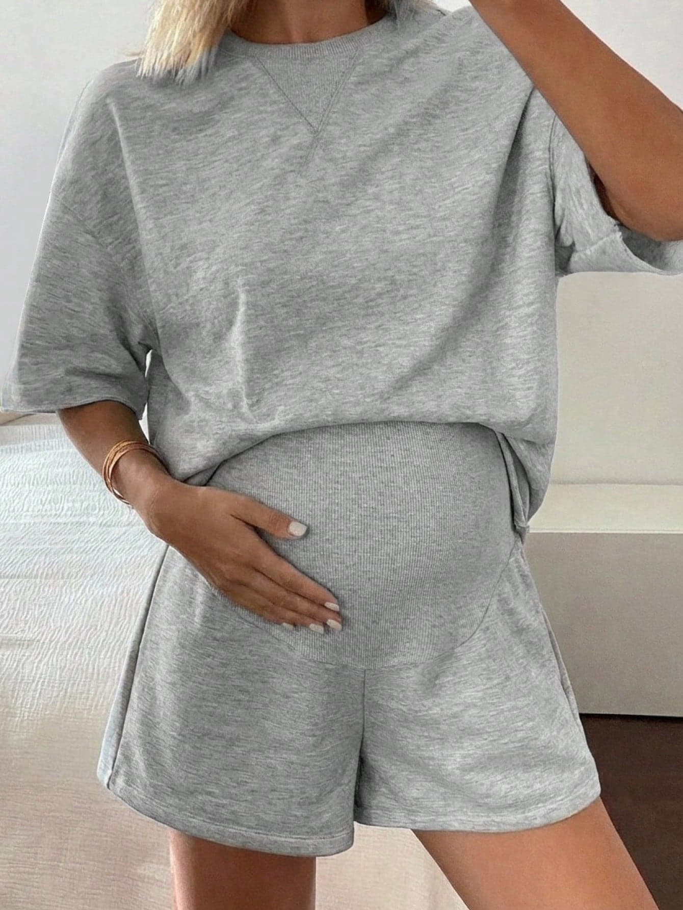 Dazy Maternity Maternity Elastic Waist Short Sleeve Top And Shorts Casual Sports Set, 2 Pieces Outfit Summer