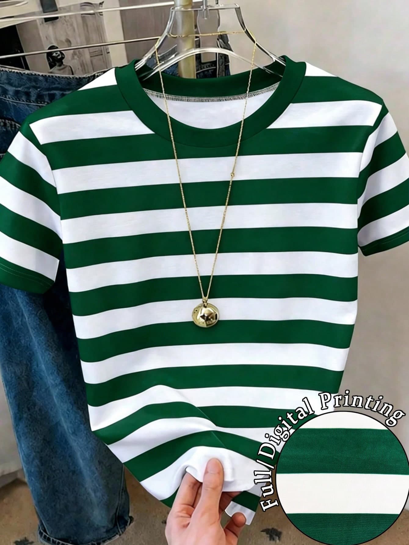 Resyla Plus Size Women Round Neck Striped Casual Versatile Daily Wear Short Sleeve T-Shirt