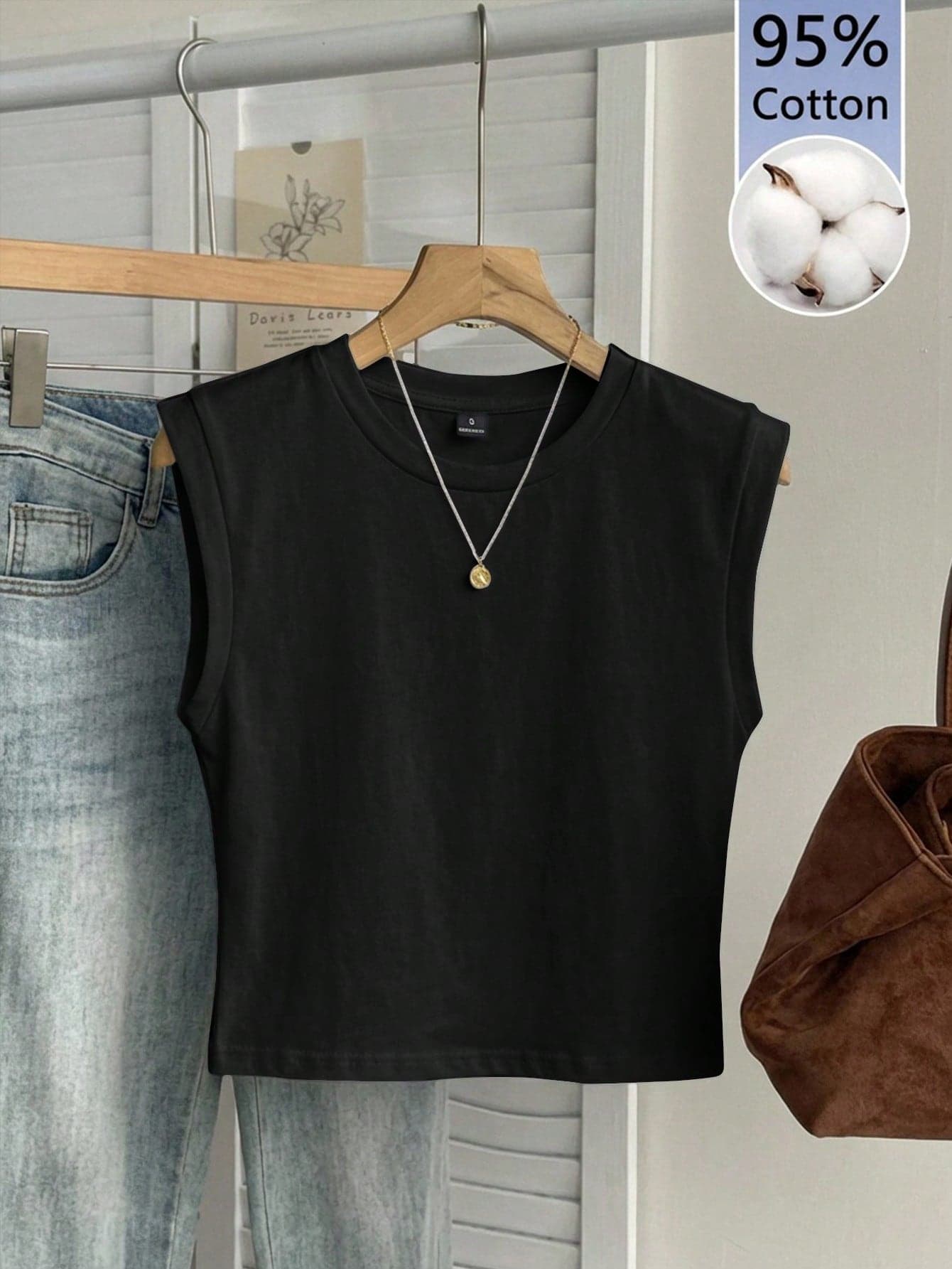 Tseoso 95% Cotton Women Casual Round Neck Sleeveless Cropped Tank Top, Suitable For Summer,Summer Top