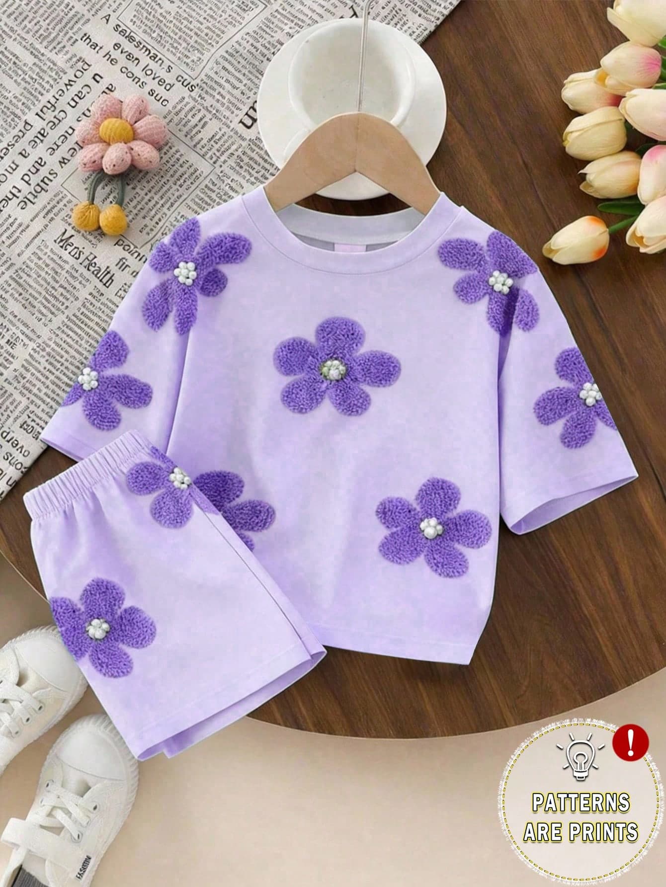 Souflis Souflis Set Young Girls' SS26 Vacation Casual Comfortable Fashion Series: Tie-Dye Colorful Relaxed Minimalist Short Sleeve T-Shirt And Loose Shorts