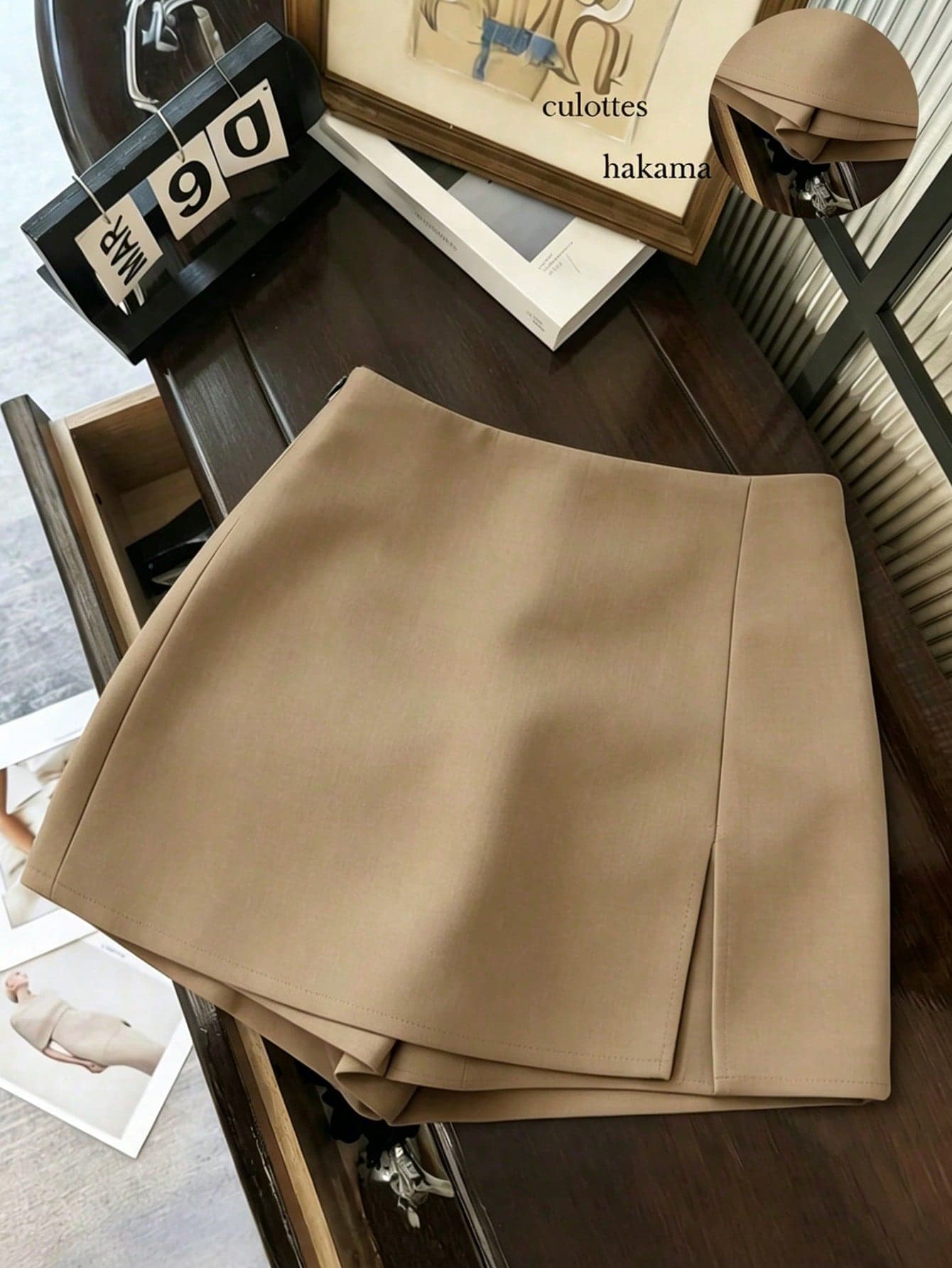 Franclia Fashionable Casual Commuter Versatile Textured Soft Fabric High Waist Slit Gray Women Shorts/Skirt/Culottes/Hot Pants, Spring/Autumn