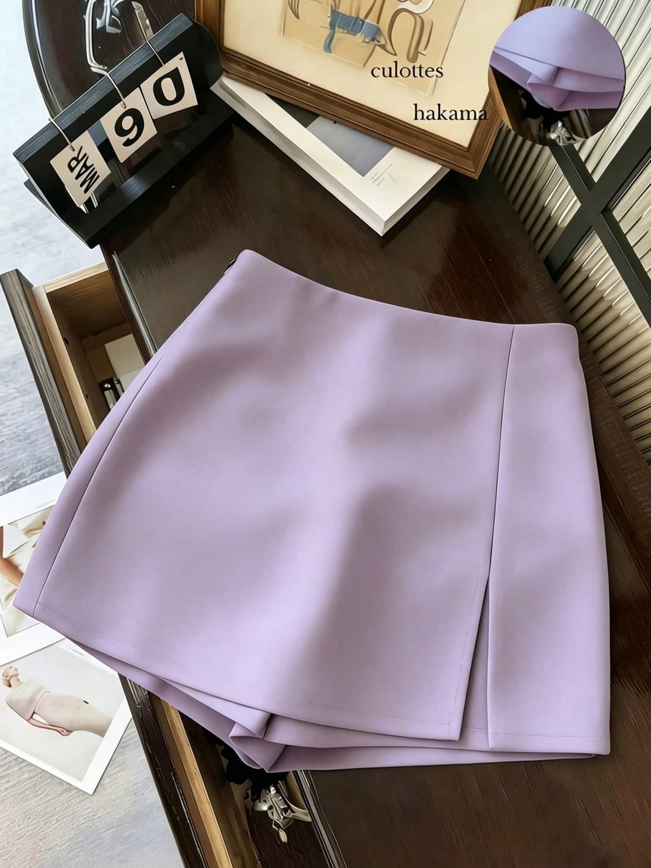 Franclia Women Elegant High Waist Lavender Skorts,Summer Slit Textured Soft Fabric Culottes,Casual Commuter Brunch Purple Mini Skirt Shorts,Fashionable Pants