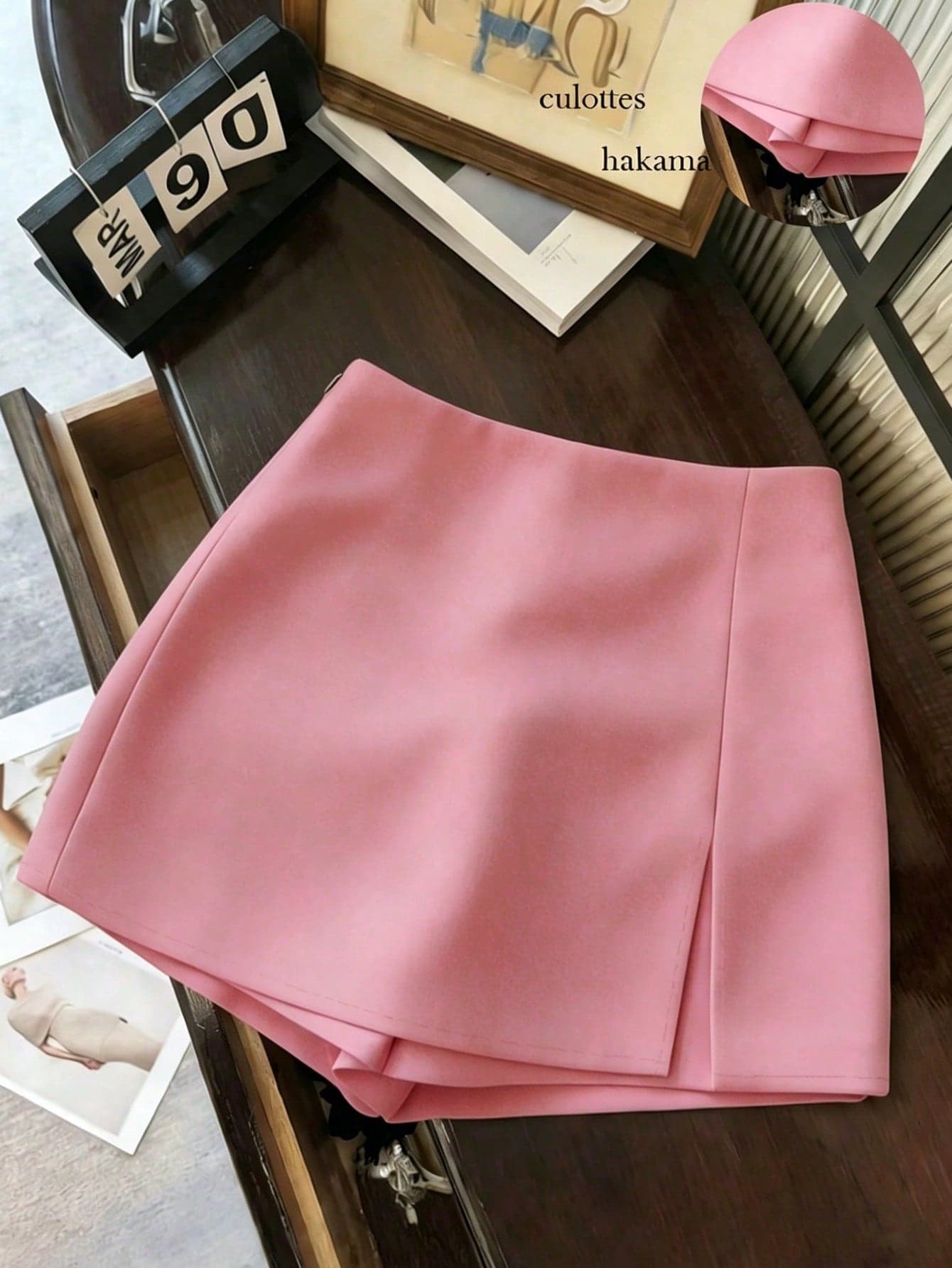 Franclia Elegant Pink Summer Date Mini Skort,Women's High Waist Slit Textured Soft Fabric Skirt Shorts,Fashionable Casual Commute Versatile Spring Culottes