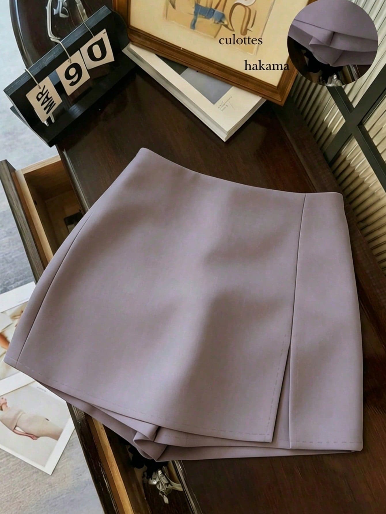 Franclia Women's High Waist Slit Skorts,Fashionable Dusty Purple Summer Elegant Work Mini Skirt,Casual Textured Soft Fabric Commuter Versatile Culottes Shorts