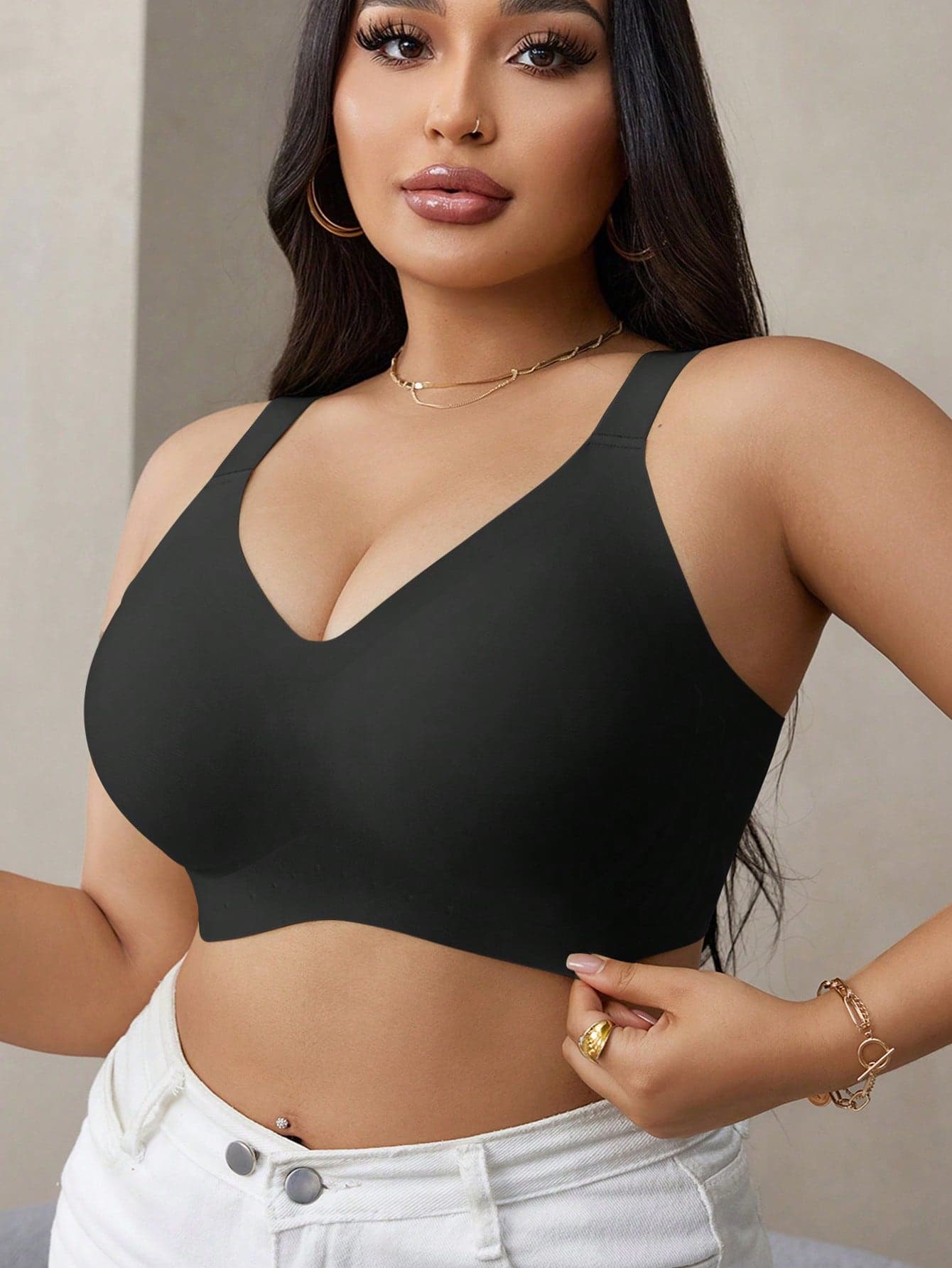 SHEIN Plus Size Seamless Bra For Women With Gel Strips & Soft Support, Wireless Lift Up Bra