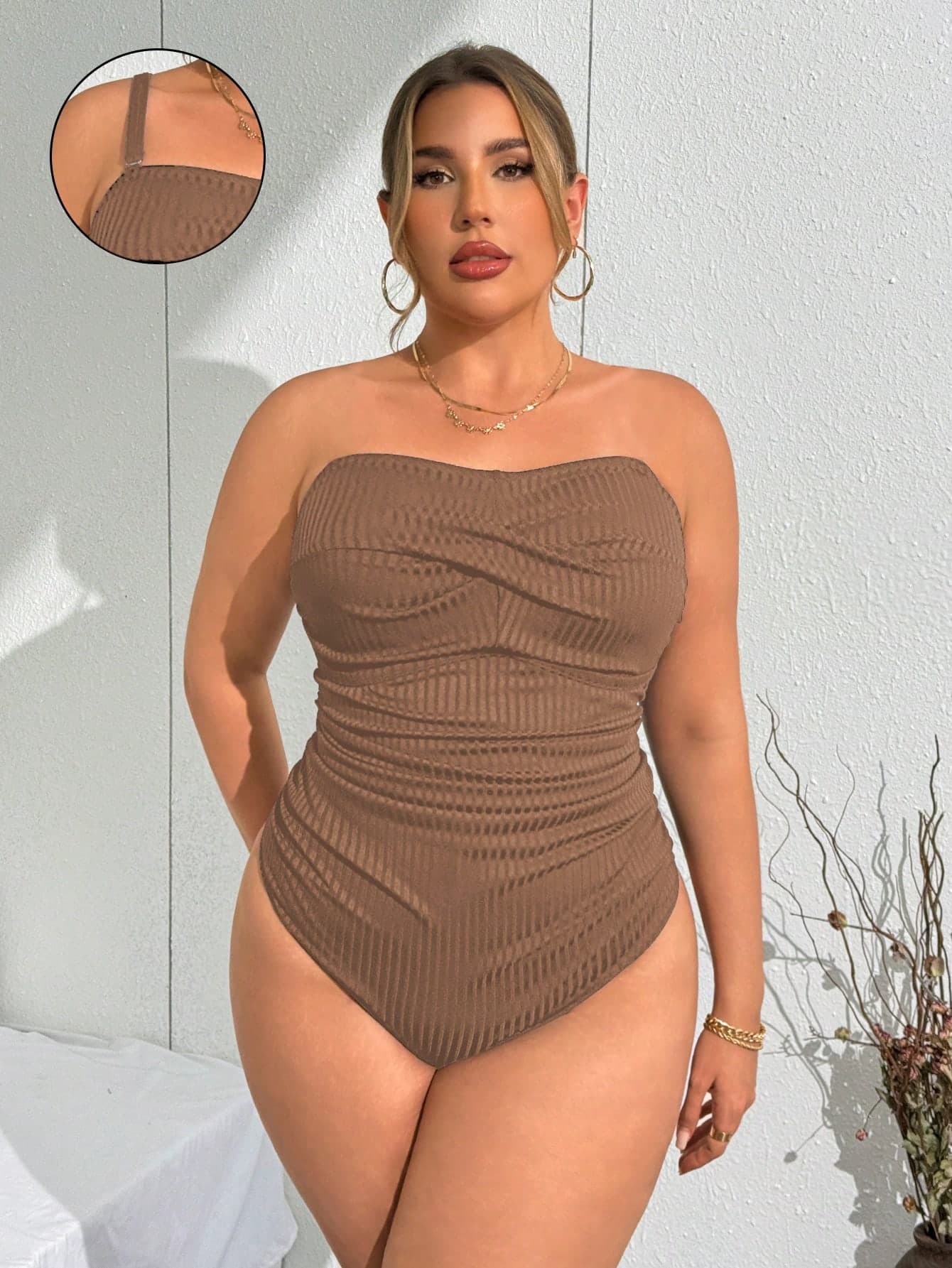 SHEIN Swim Curve Plus Size Women One-Piece Solid Color Camisole Romper Casual Sexy Swimsuit For Vacation Beach Summer