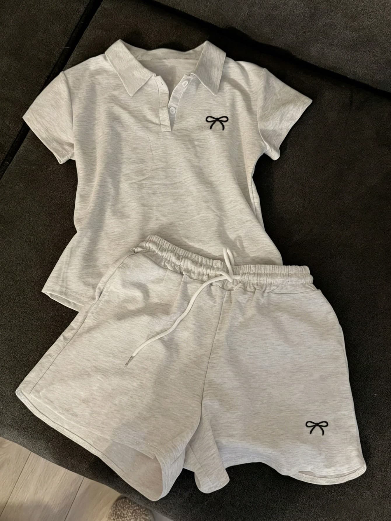 Noixe Women's Casual Bow Embroidery Decor Polo Shirt & Shorts 2 Pieces Set, Summer