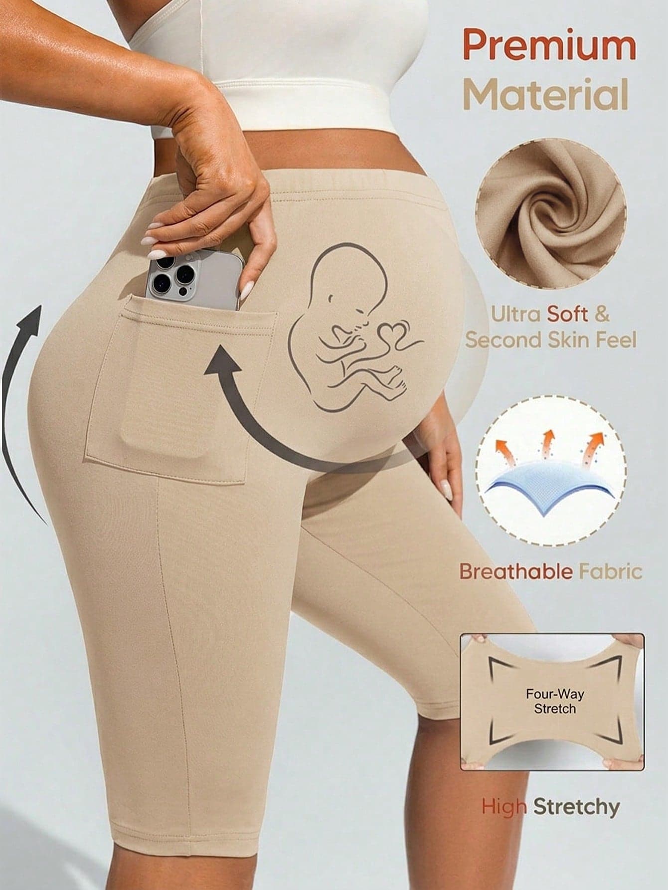SHEIN Maternity Comfortable Breathable High Elasticity Capri Leggings