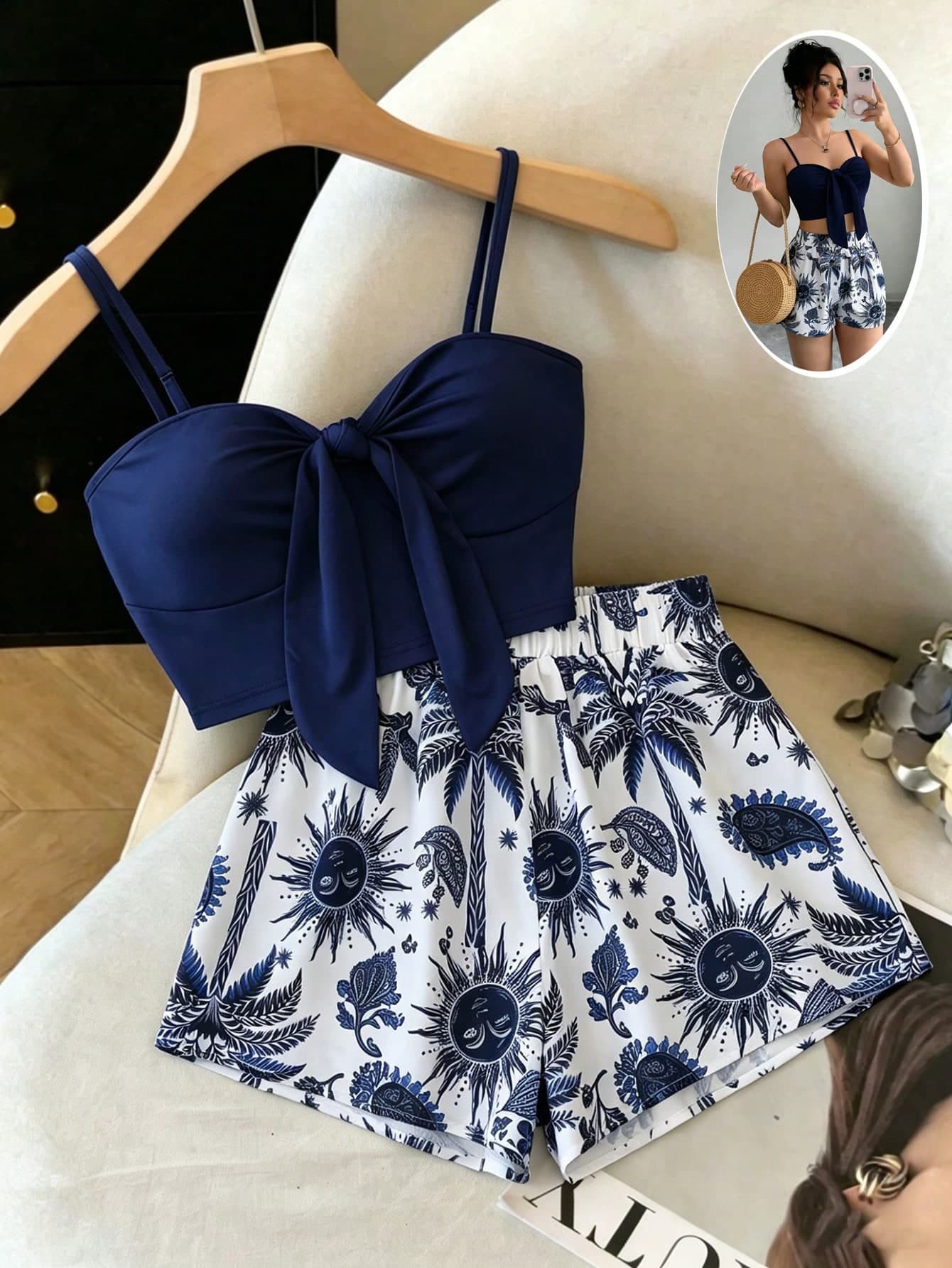 Selianne Women's Summer Vacation Floral Print Camisole & Shorts 2 Pieces Set
