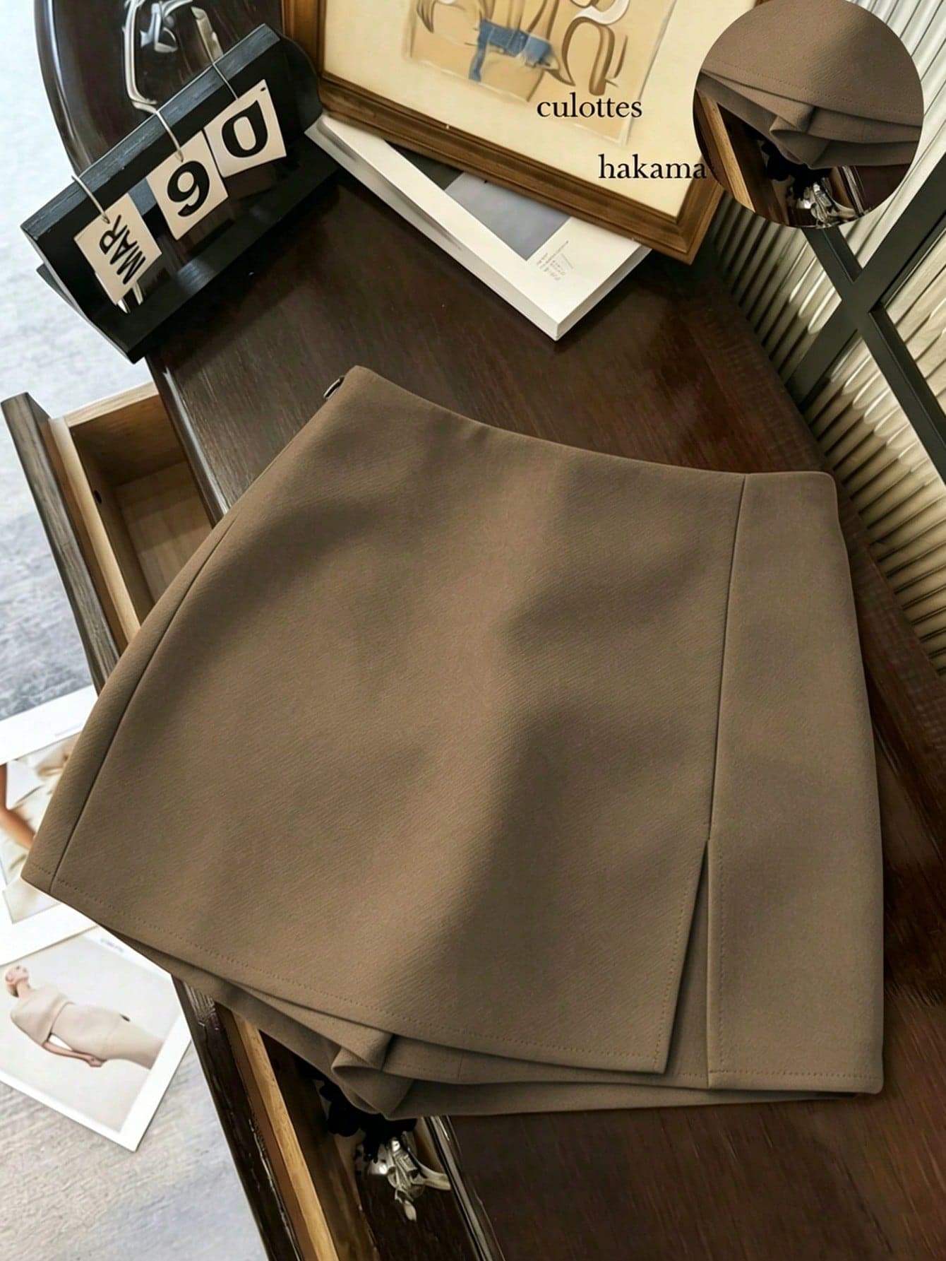 Franclia Fashionable Casual Commuter Versatile Textured Soft Fabric High Waist Slit Gray Women Shorts/Skirt/Culottes/Hot Pants, Spring/Autumn