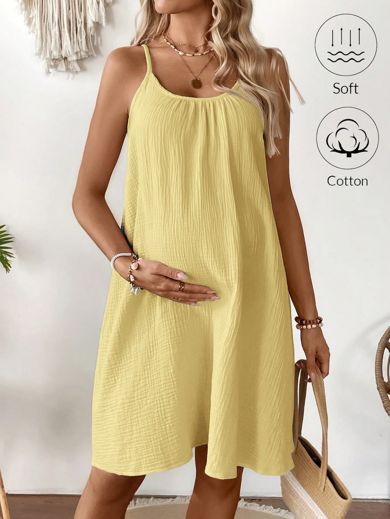 SHEIN Maternity Solid Color Minimalist Casual Camisole Dress