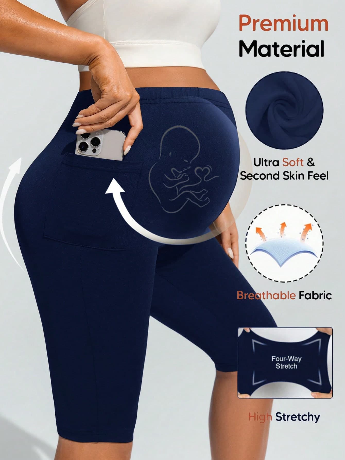SHEIN Maternity Casual Solid Color Elastic Waist Pocket Lifting Leggings