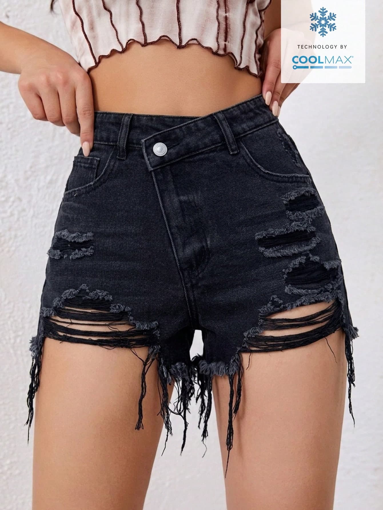 Flirla Women's Fashion Distressed Denim Shorts Music Dark Wash Summer Grunge Streetwear Everyday