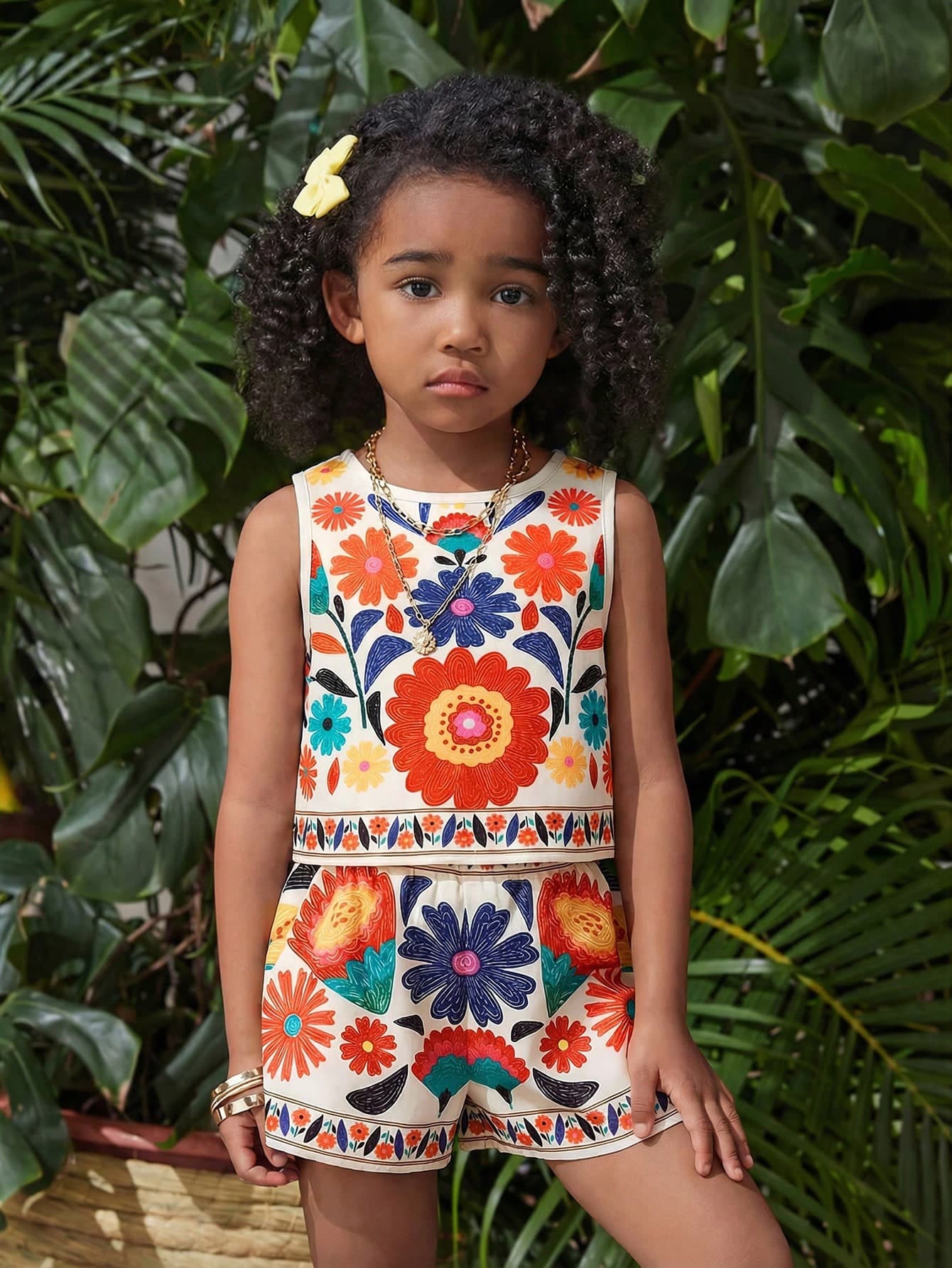 SHEIN Young Girl Woven Pastel Color Round Neck Sleeveless Tank Top And Loose Woven Shorts 2-Piece Set Holiday Holiday Vacation Summer