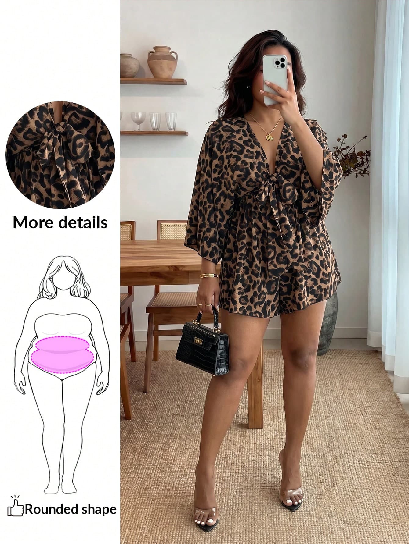 Enliva Plus Size Women's Elegant Leopard Print Jumpsuit For Commuting, For Apple And Rounded Body Shape