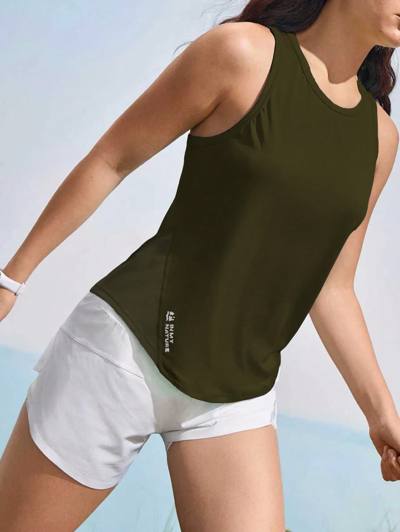 In My Nature Women's Letter Print Minimalist Versatile Sports Tank Top, Suitable For Running & Yoga