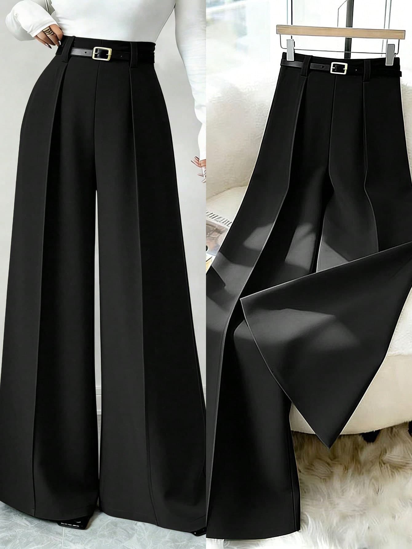 Elenzga 2026 Retro Military Green Wide Leg Pants,High Waist Draping Loose Straight Trousers For Women,Black,Winter,Business Casual,Elegant,Work,Versatile